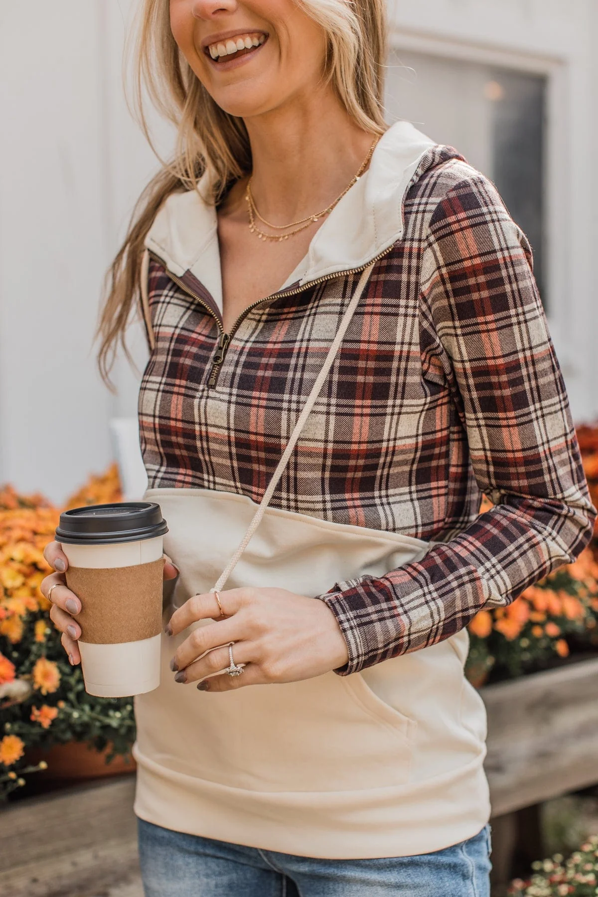 Into The Woods 1/4 Zip Hoodie Pullover- Brown - Image 5