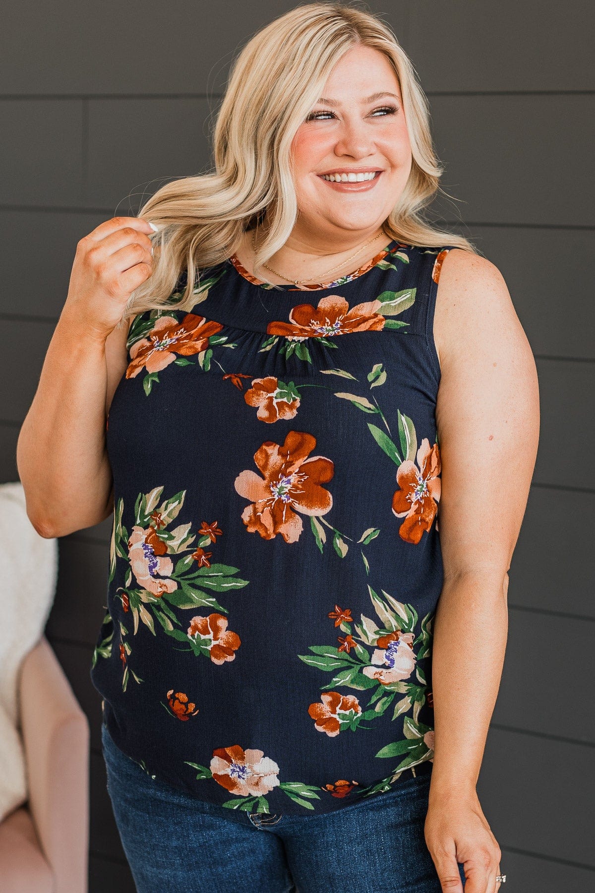 Intrigued By You Floral Tank Top- Navy - Image 2