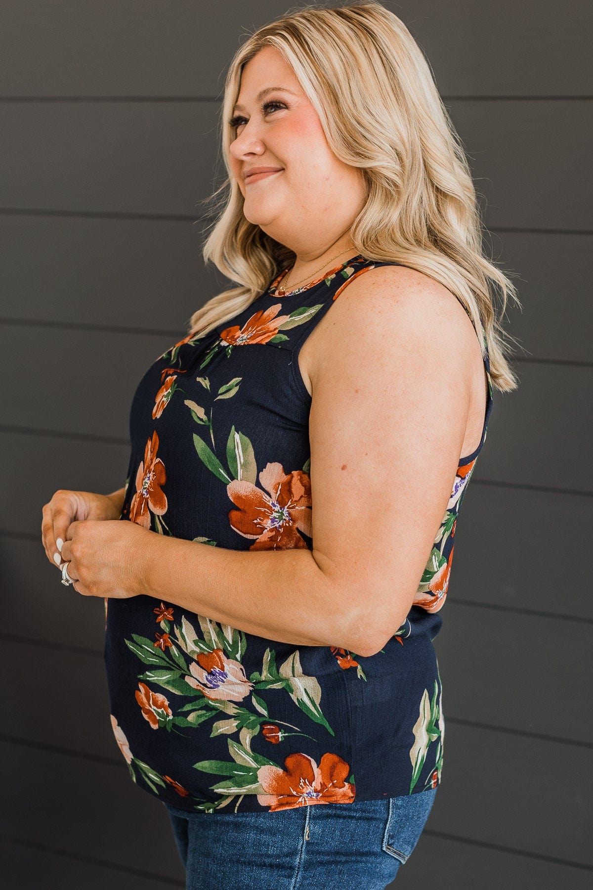 Intrigued By You Floral Tank Top- Navy - Image 4