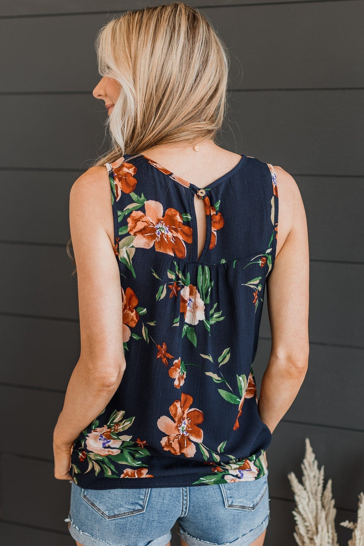 Intrigued By You Floral Tank Top- Navy - Image 6