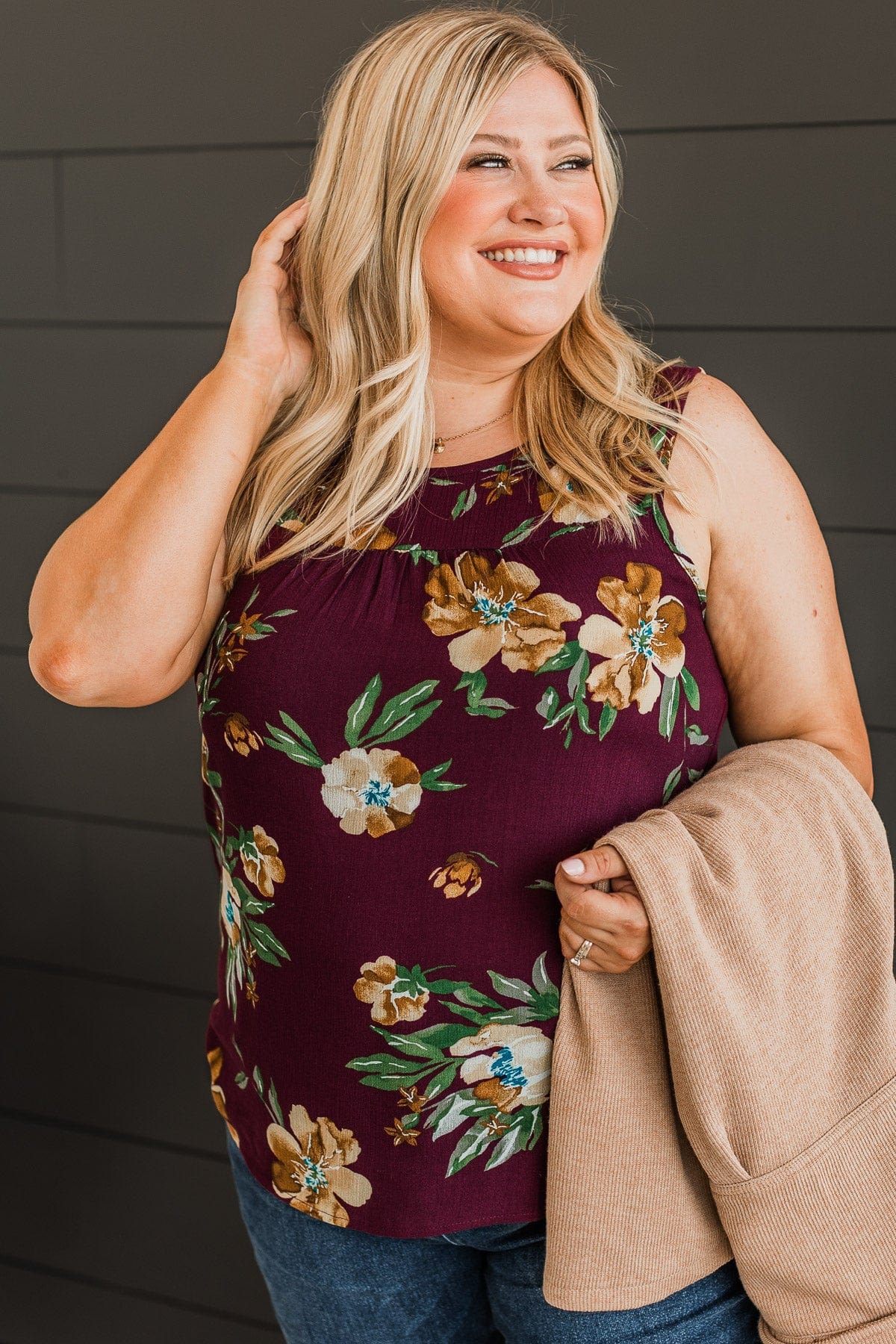 Intrigued By You Floral Tank Top- Plum - Image 4