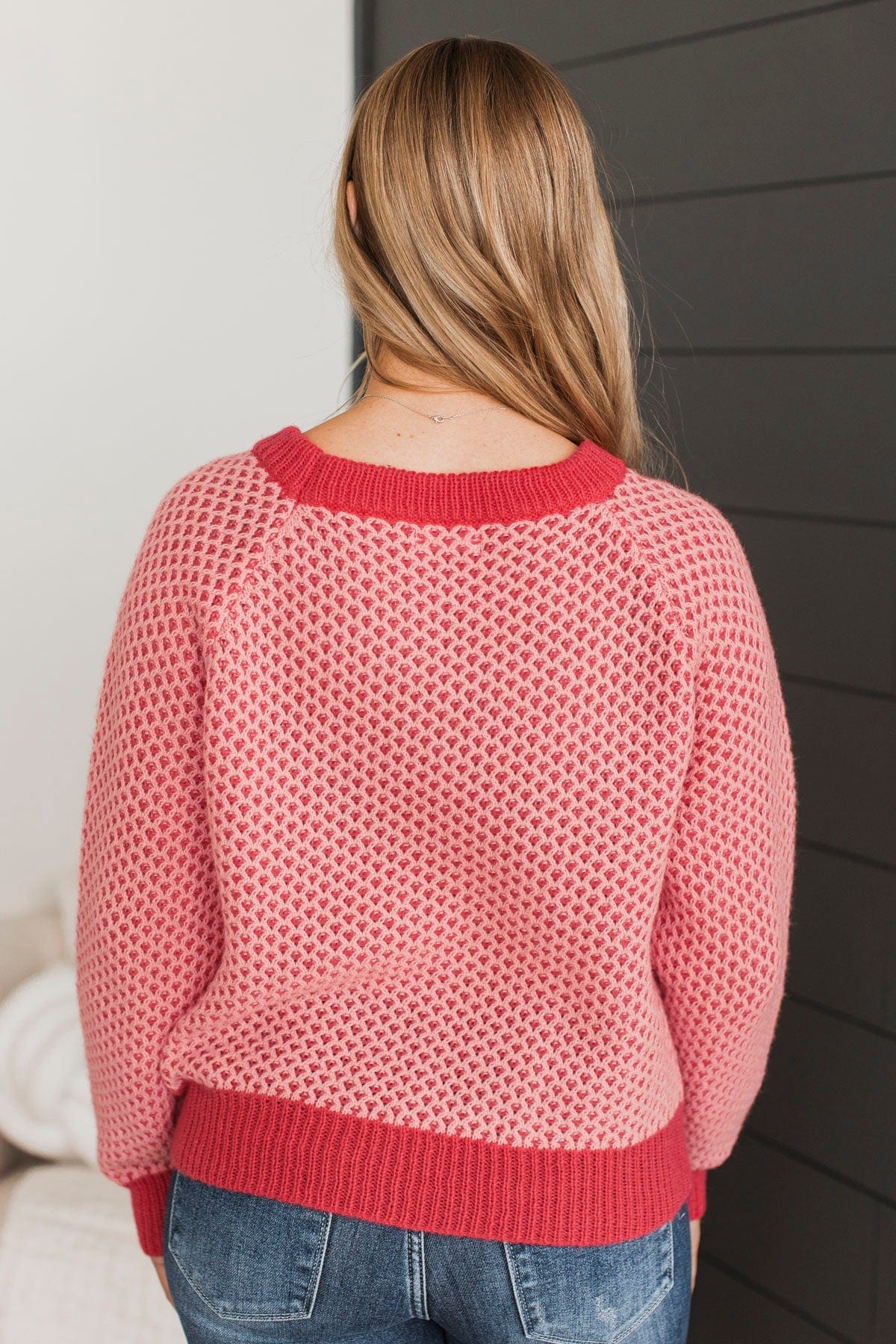 Intrigued Gaze Waffle Knit Sweater- Coral - Image 7