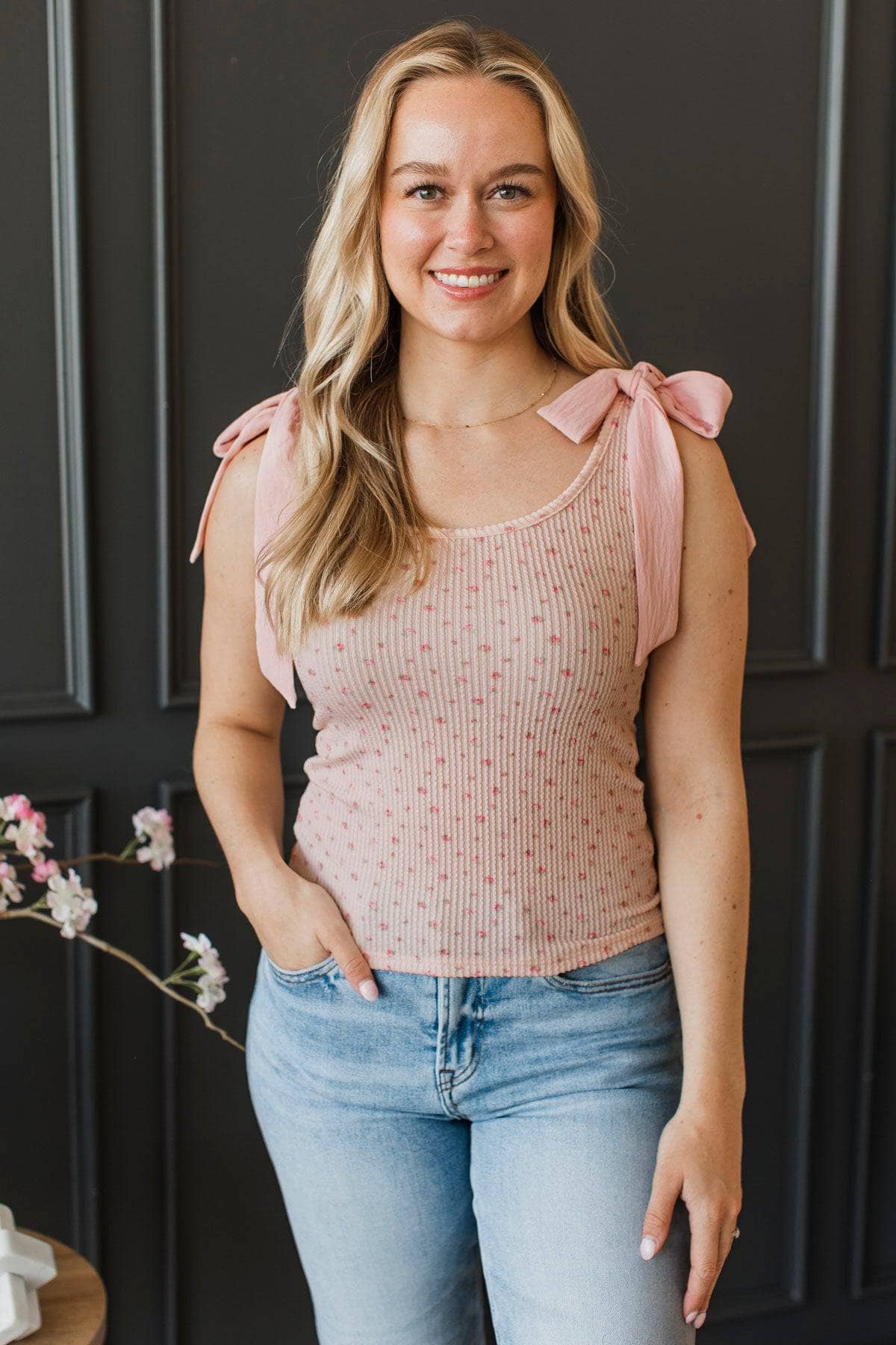 Inviting Positivity Bow Tie Tank Top- Light Pink