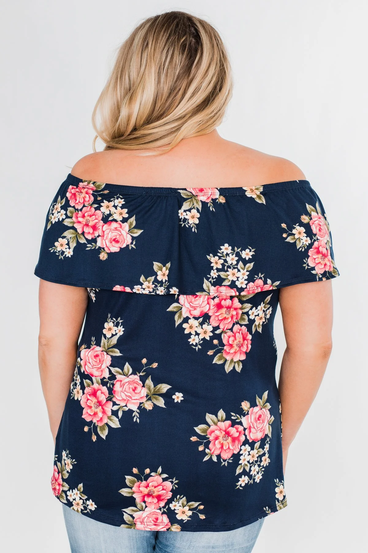 Island Beauty Off The Shoulder Floral Top- Navy - Image 9