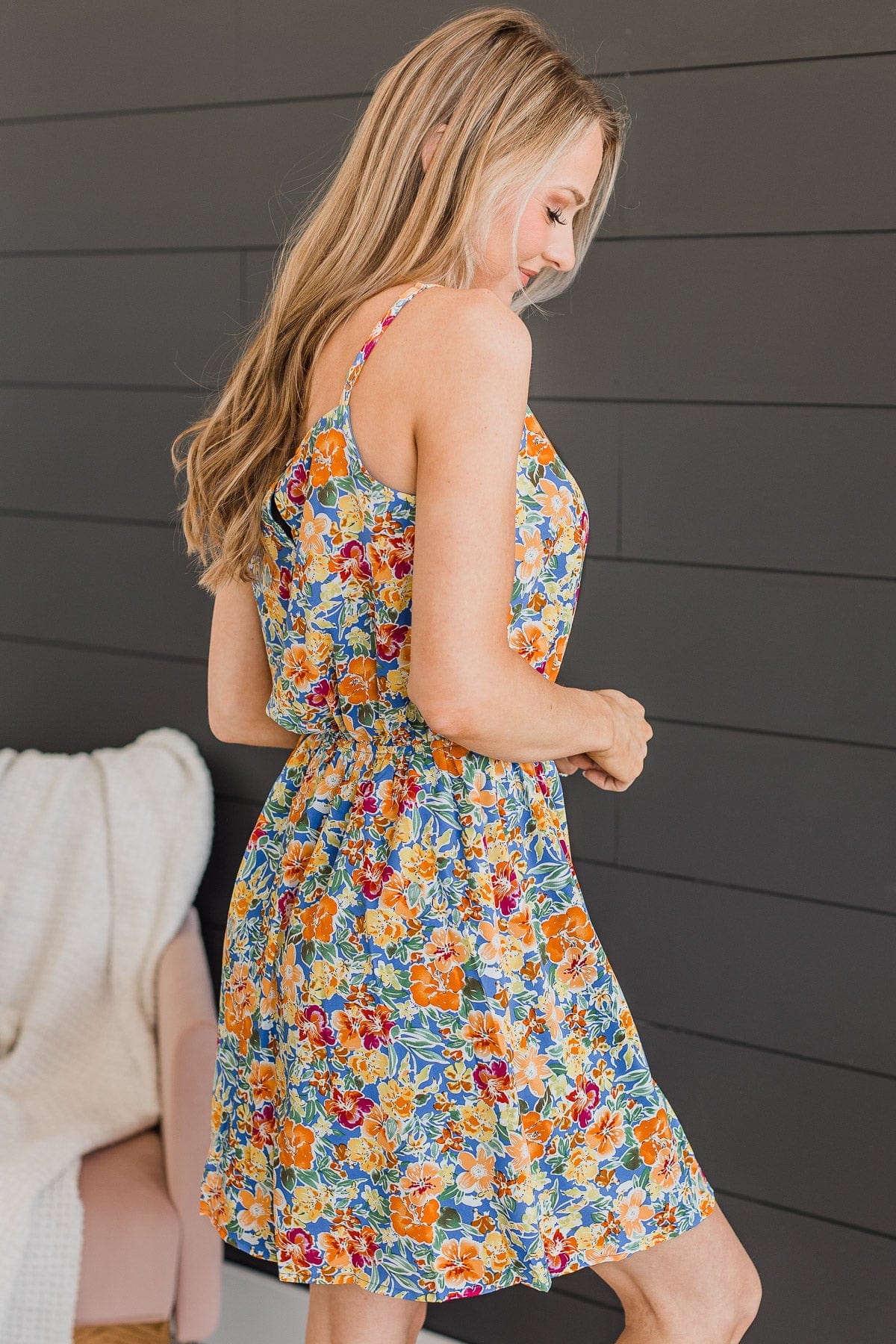 Island Getaway Floral Dress- Royal Blue - Image 5