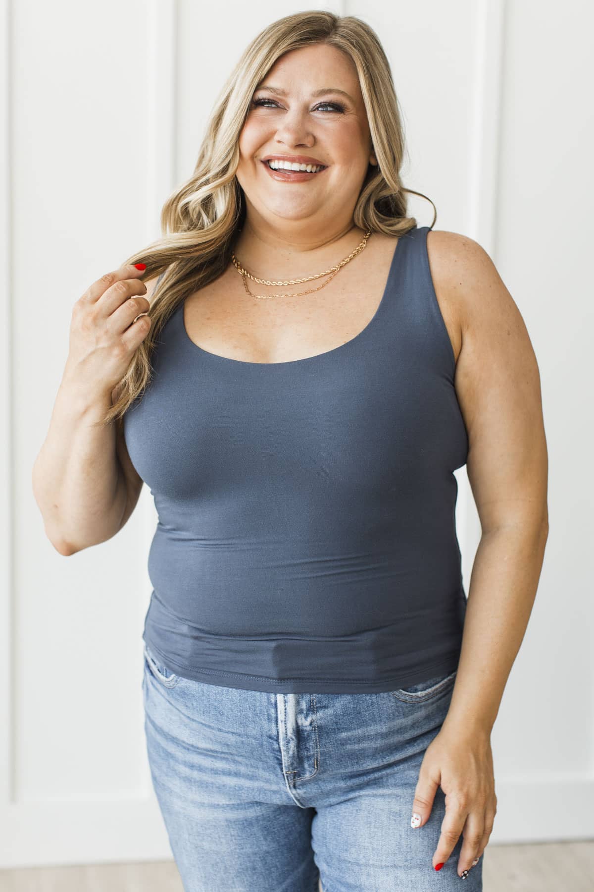 Isn't She Lovely Knit Tank Top- Dark Denim - Image 2