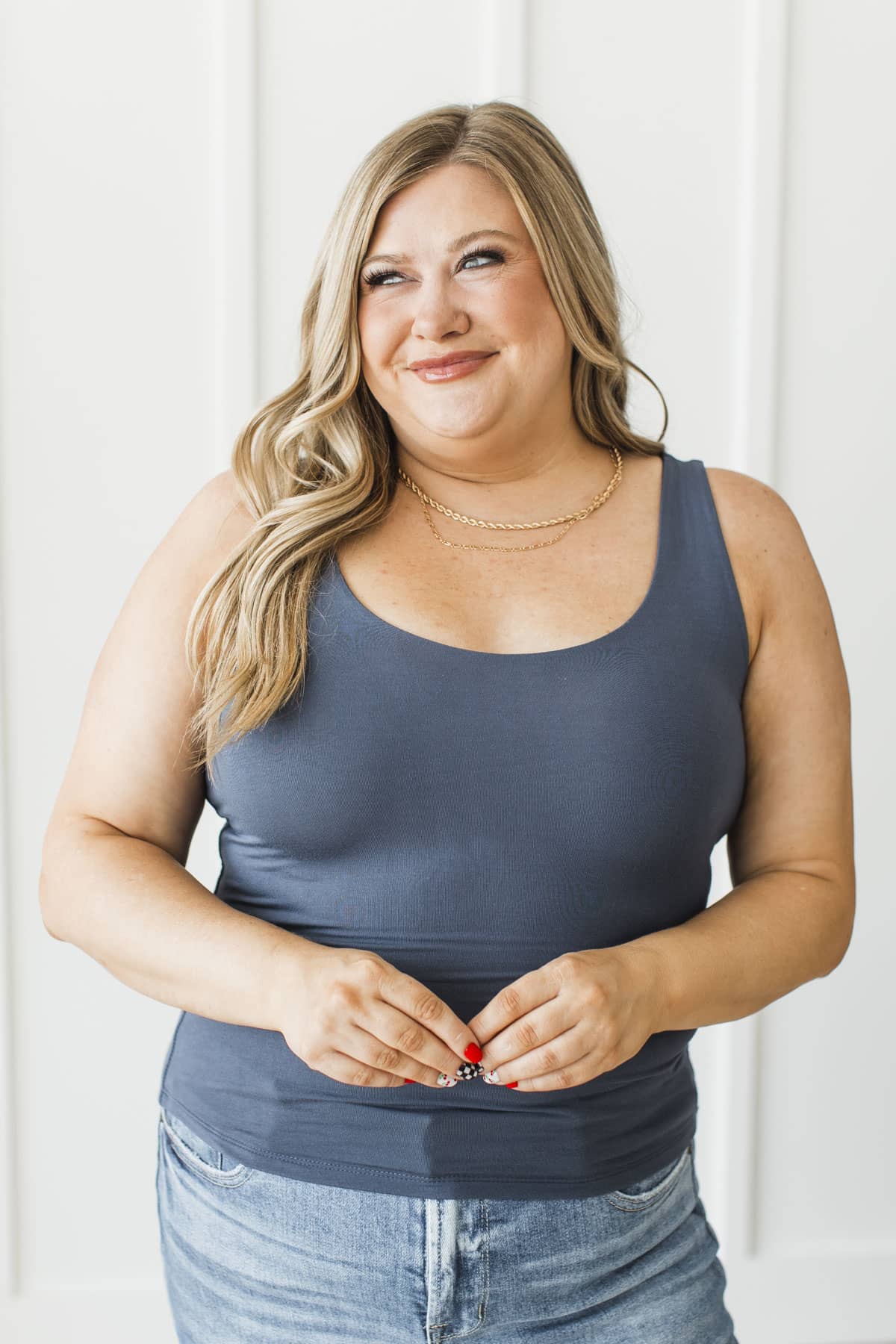 Isn't She Lovely Knit Tank Top- Dark Denim - Image 4