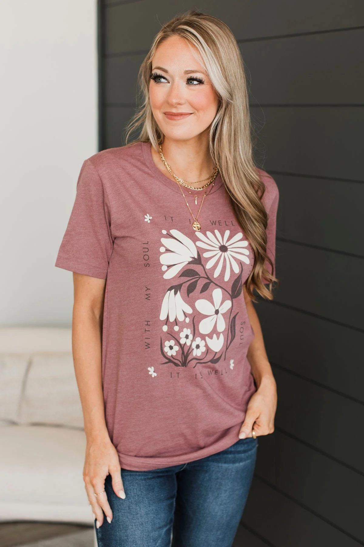 "It Is Well With My Soul" Graphic Tee- Mauve - Image 3