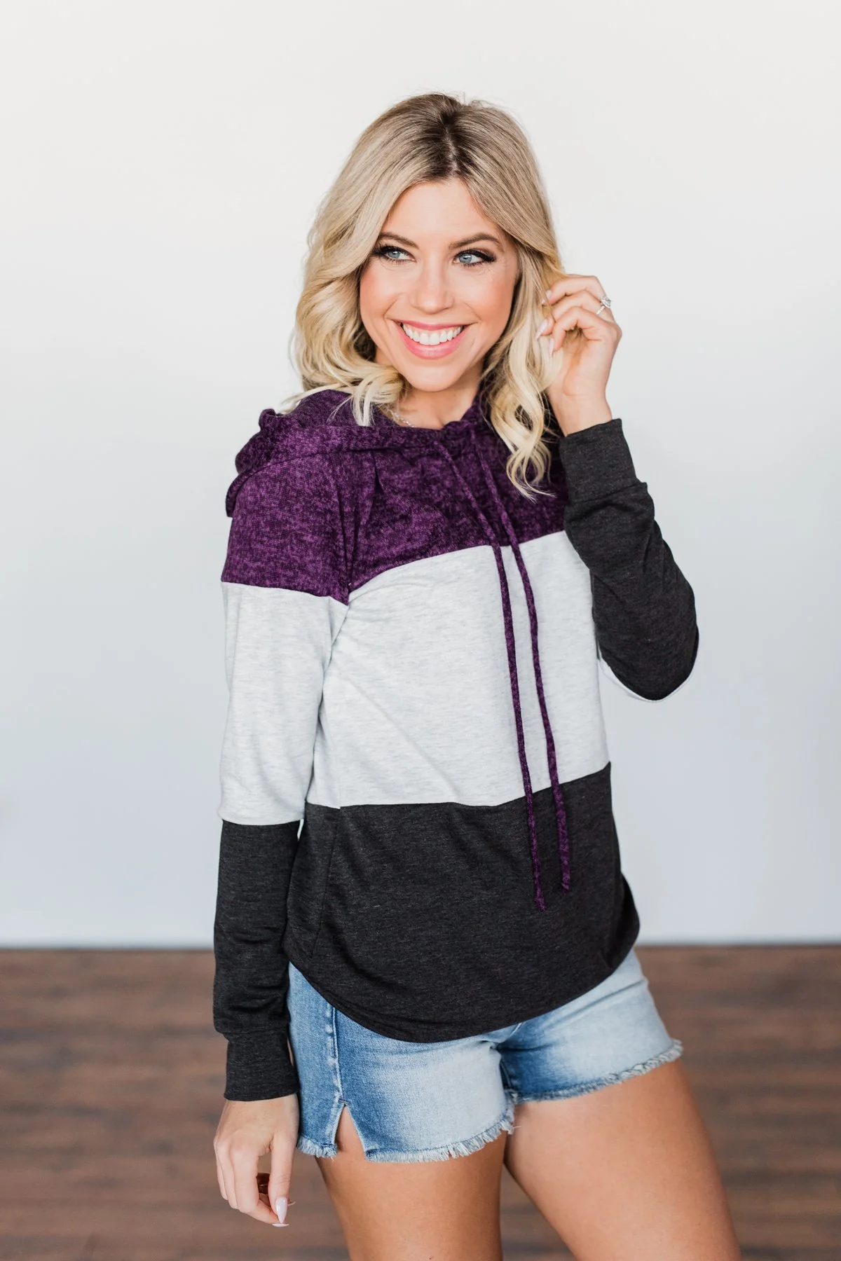 It Just Might Be Color Block Hoodie- Eggplant & Charcoal - Image 2