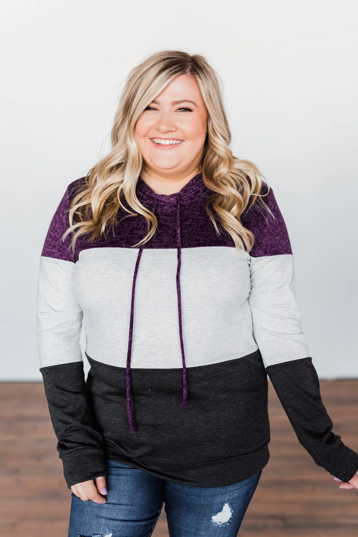 It Just Might Be Color Block Hoodie- Eggplant & Charcoal - Image 3