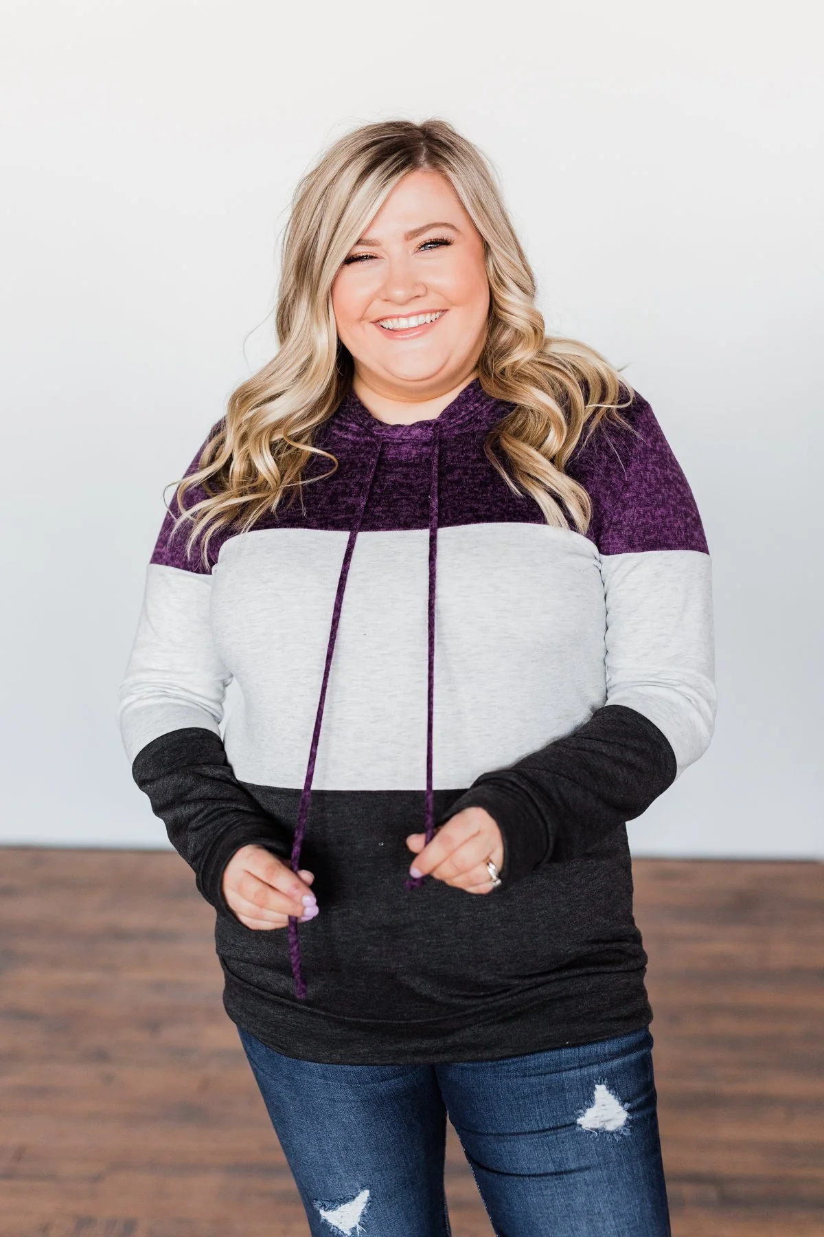 It Just Might Be Color Block Hoodie- Eggplant & Charcoal - Image 4