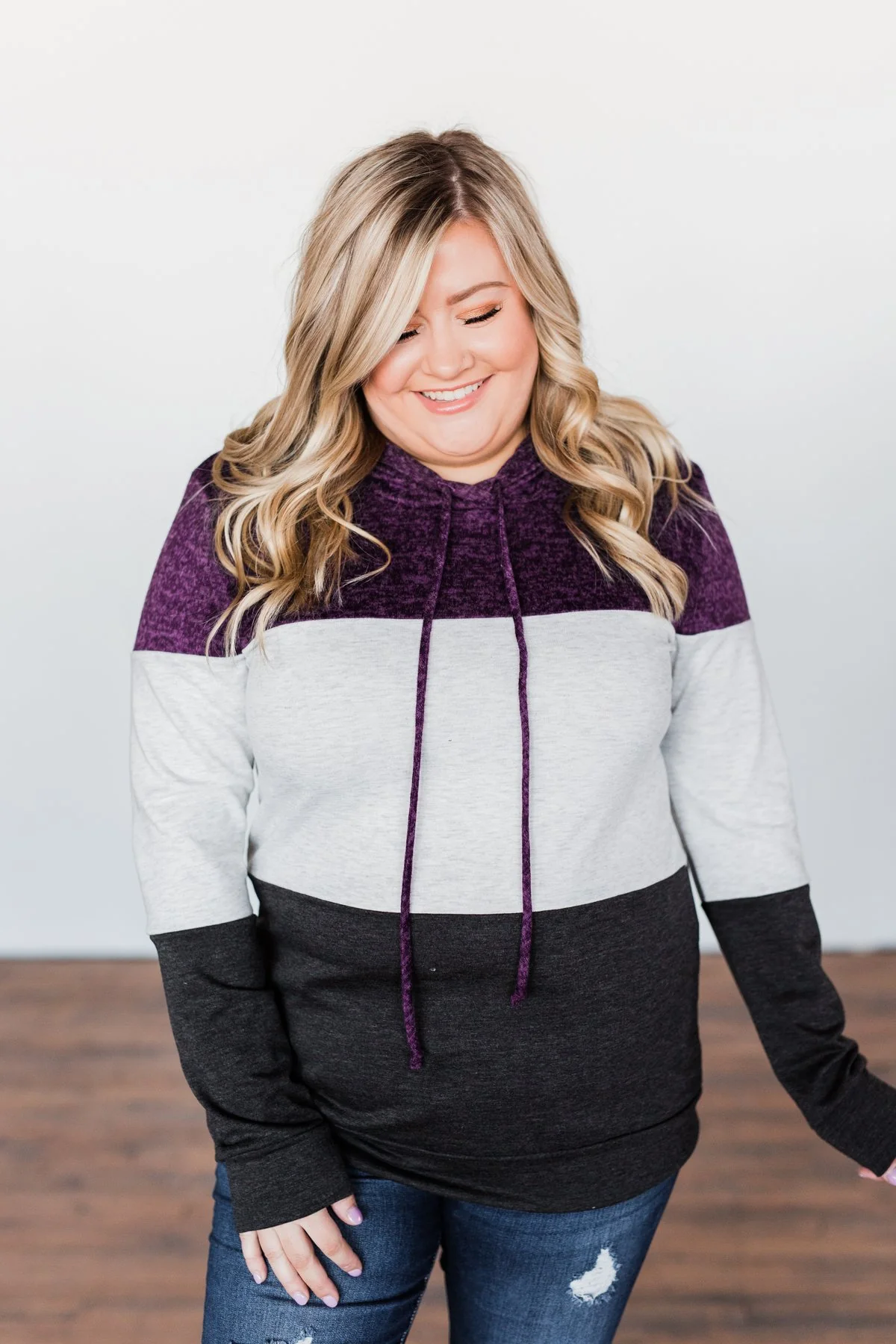It Just Might Be Color Block Hoodie- Eggplant & Charcoal - Image 5