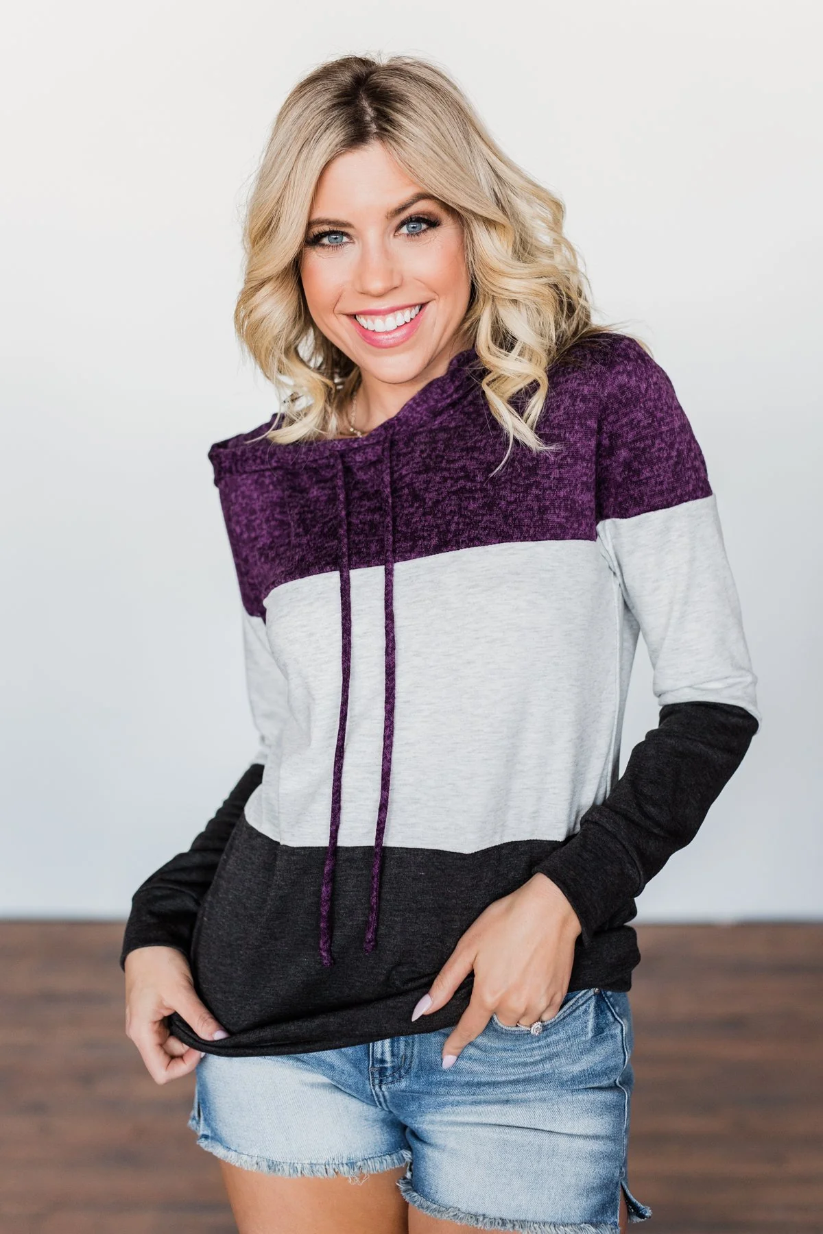 It Just Might Be Color Block Hoodie- Eggplant & Charcoal - Image 6