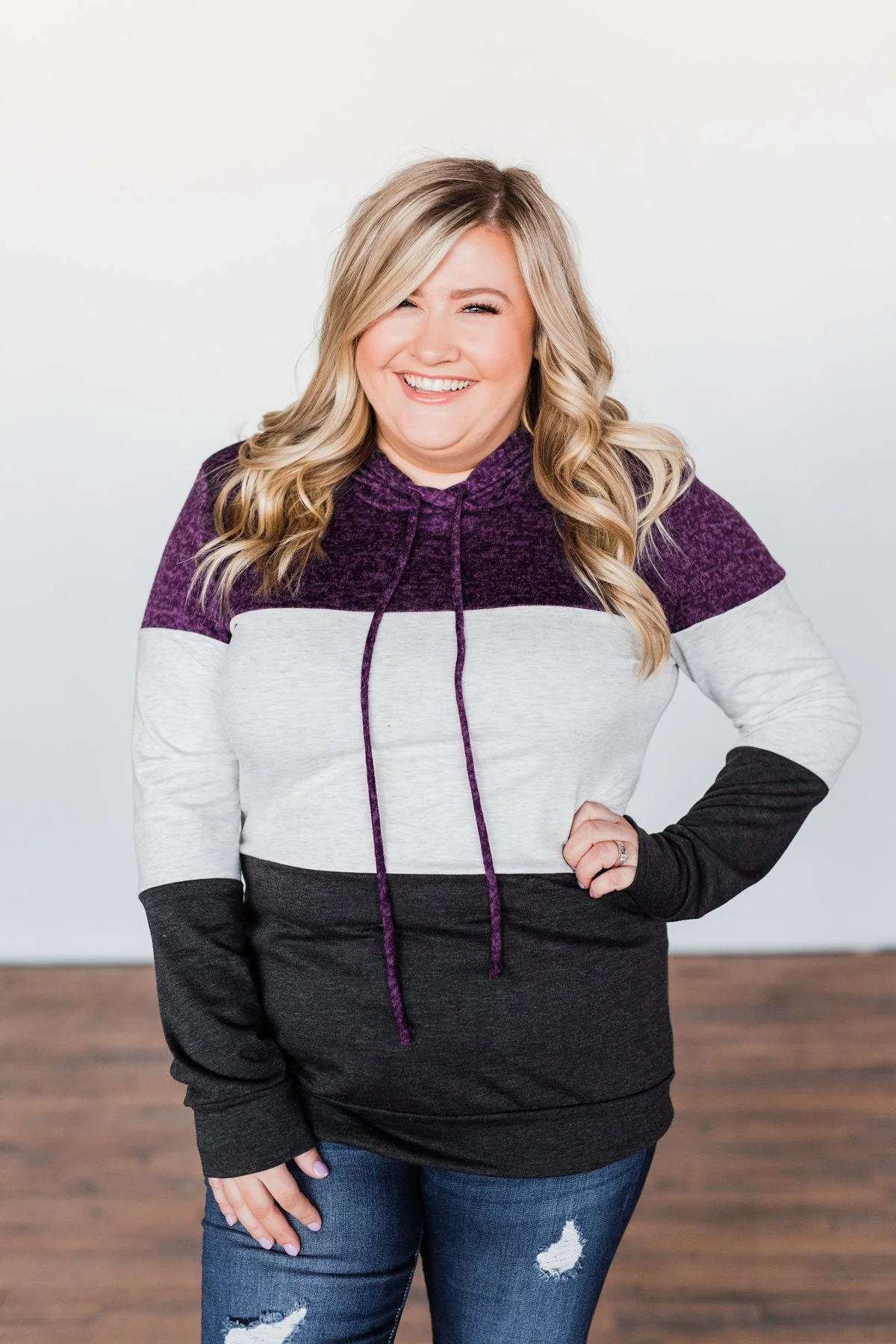 It Just Might Be Color Block Hoodie- Eggplant & Charcoal - Image 7