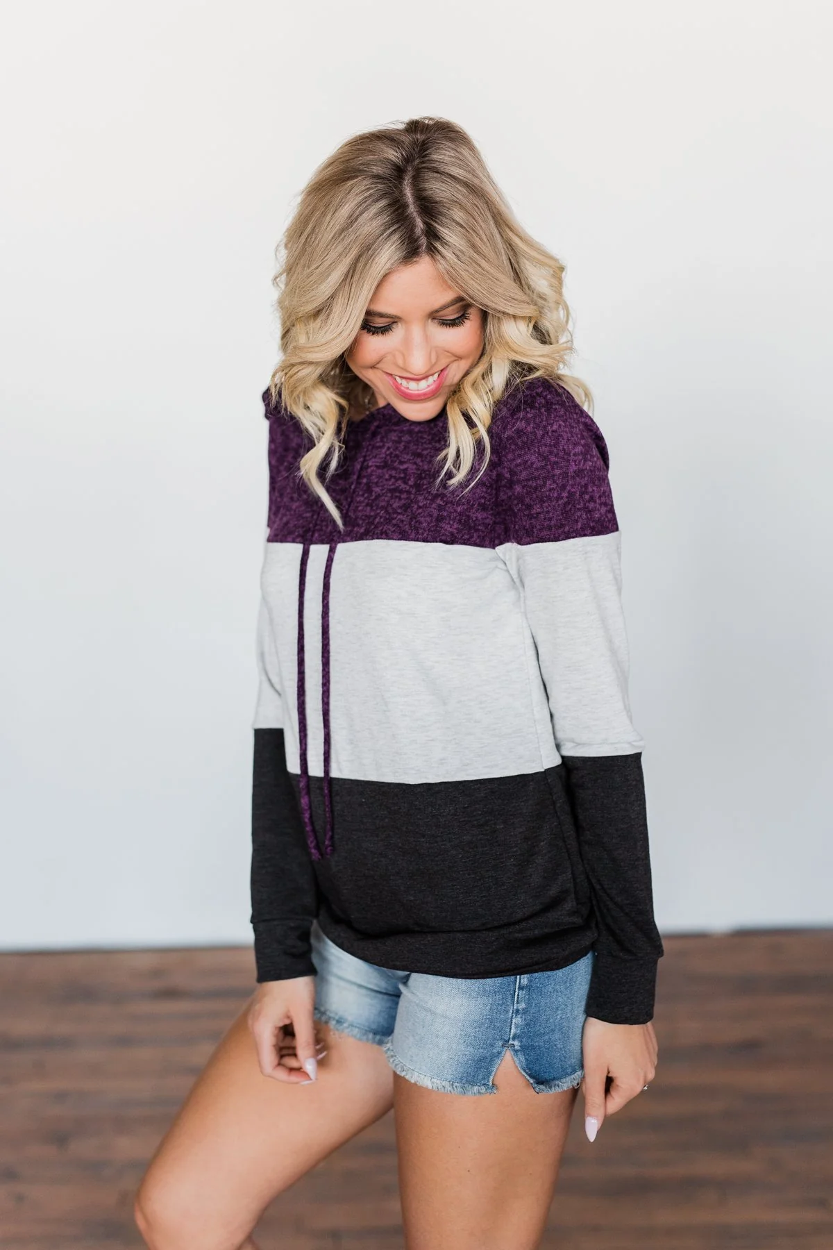 It Just Might Be Color Block Hoodie- Eggplant & Charcoal - Image 8