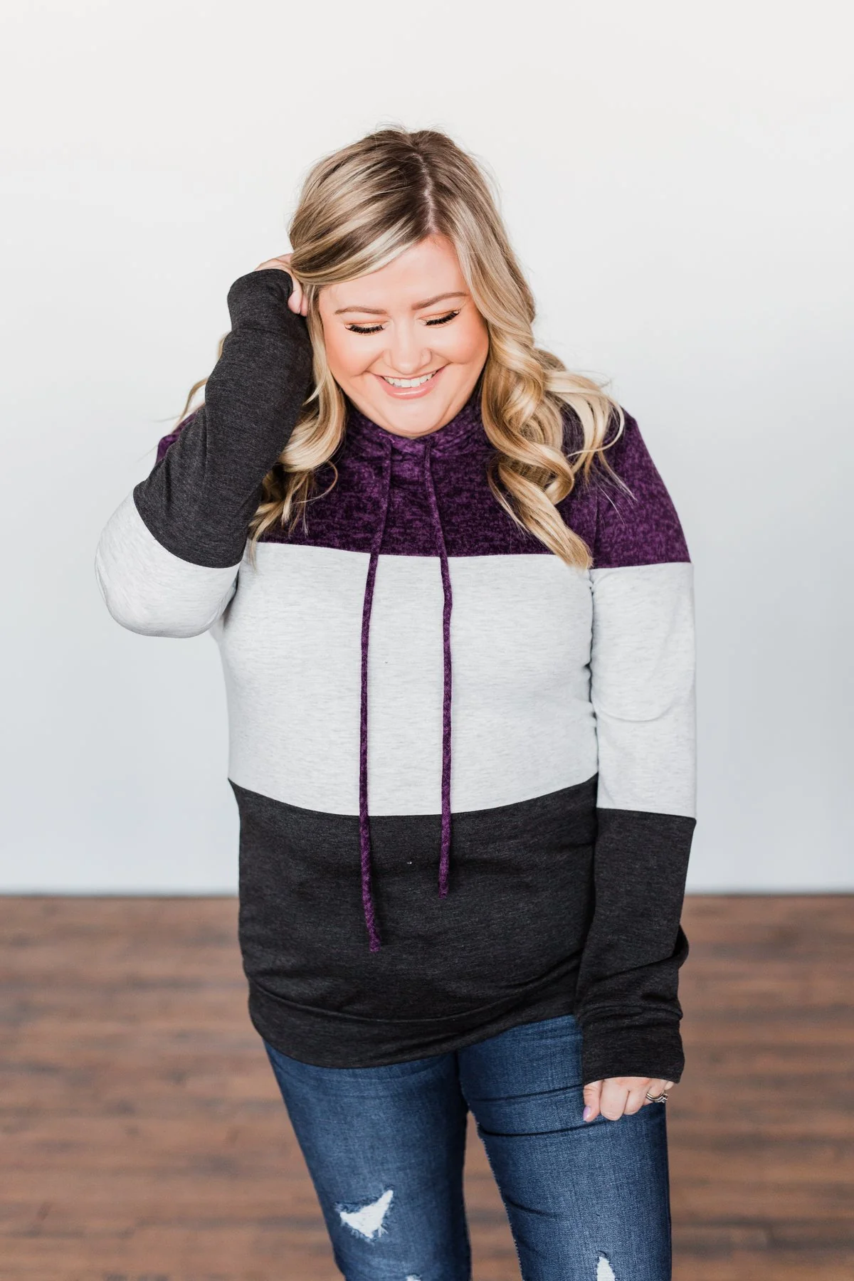 It Just Might Be Color Block Hoodie- Eggplant & Charcoal - Image 9