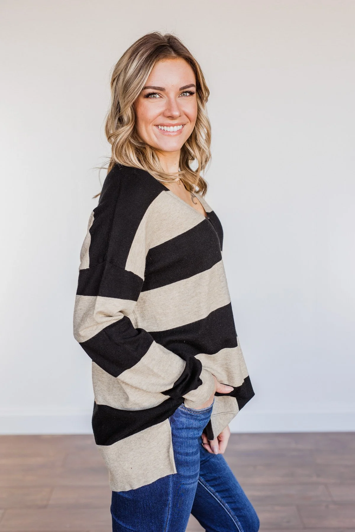 It Was Fate Striped Long Sleeve Top- Beige & Black - Image 8