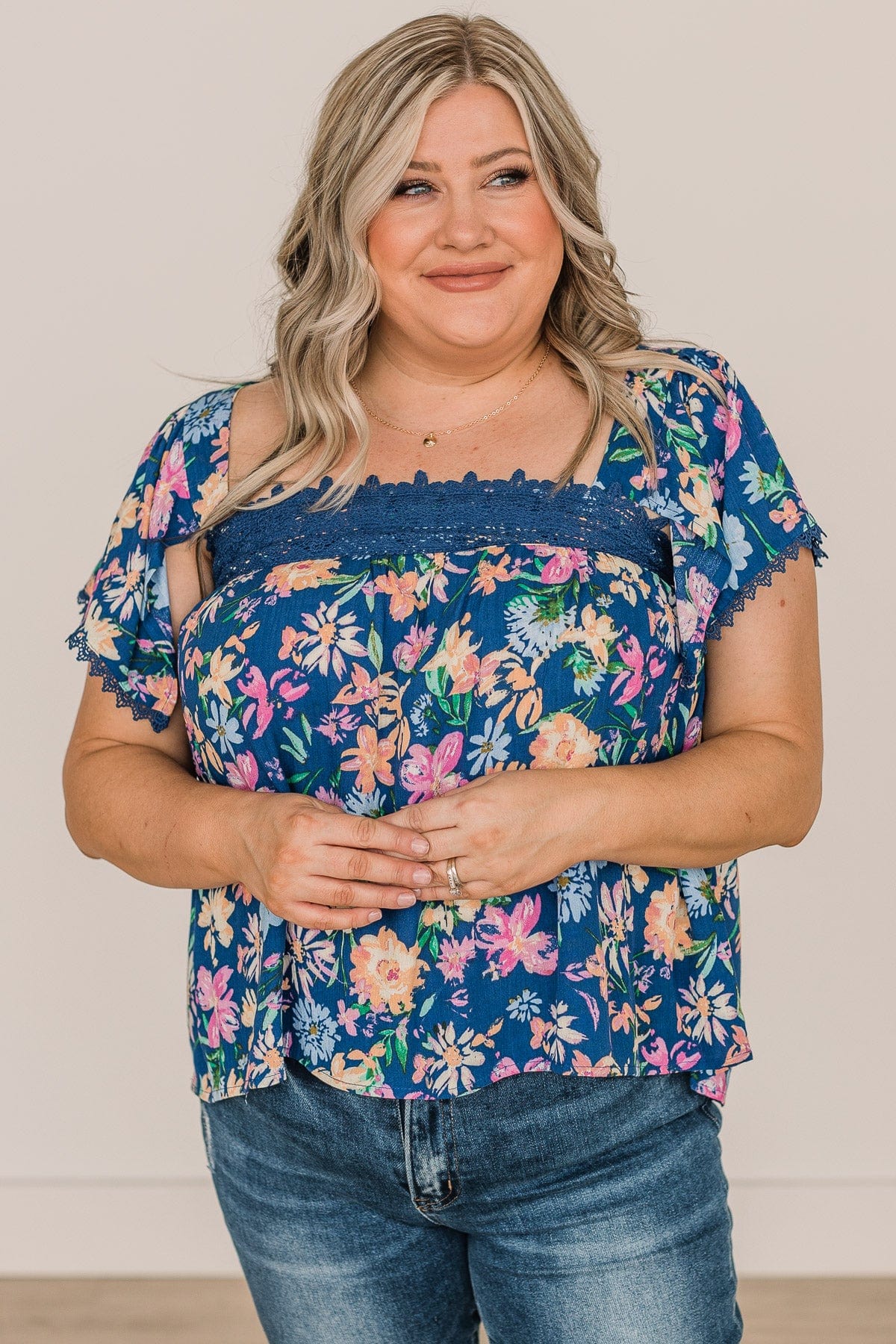 It's A Beautiful Day Floral Blouse- Royal Blue - Image 2