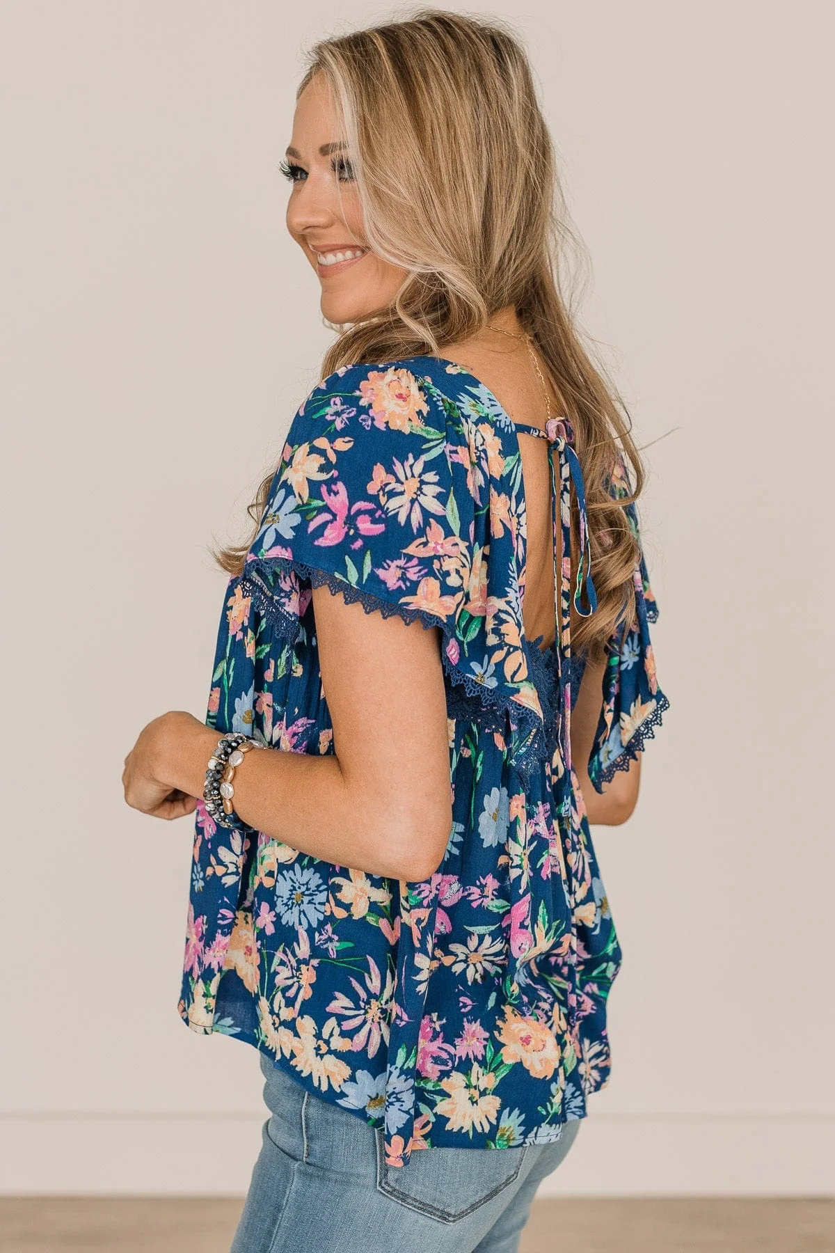It's A Beautiful Day Floral Blouse- Royal Blue - Image 5