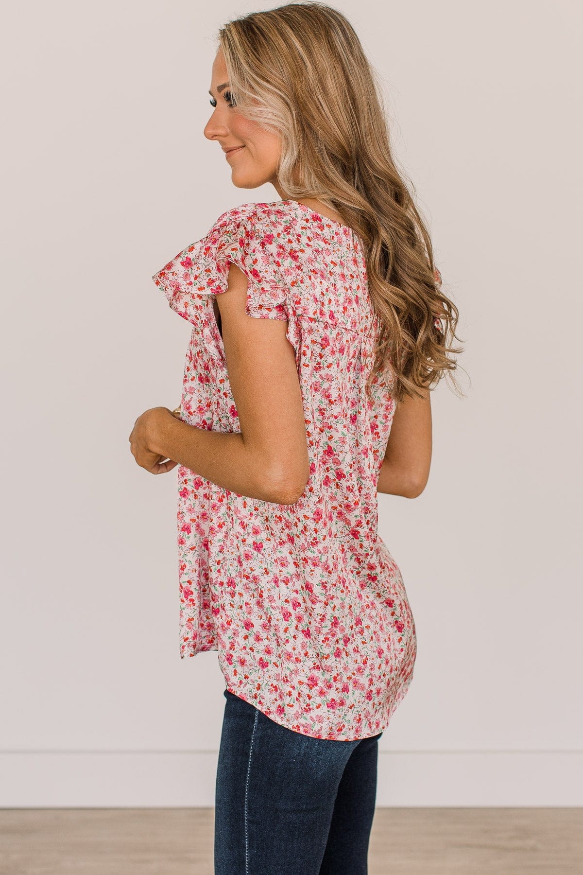 It's A New Day Floral Blouse- Ivory & Pink - Image 6