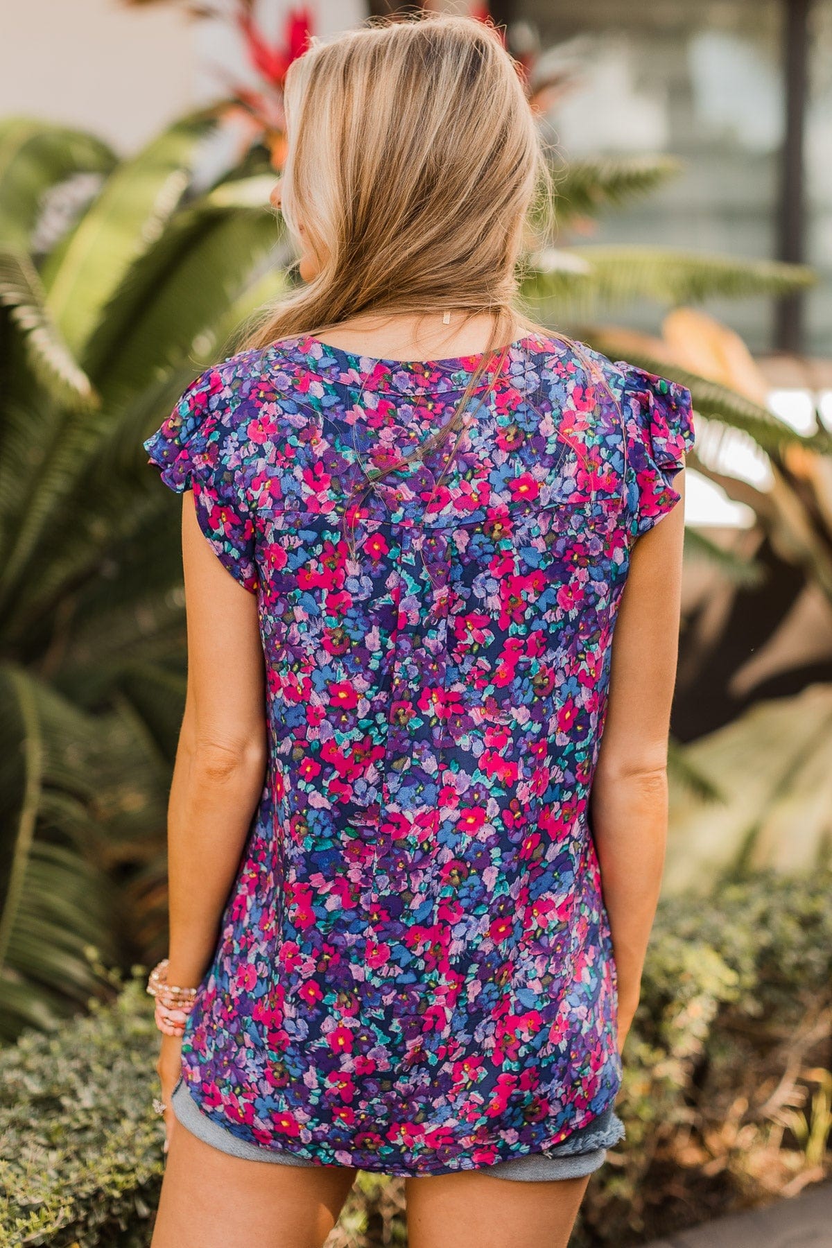 It's A New Day Floral Blouse- Purple, Royal Blue, & Pink - Image 7