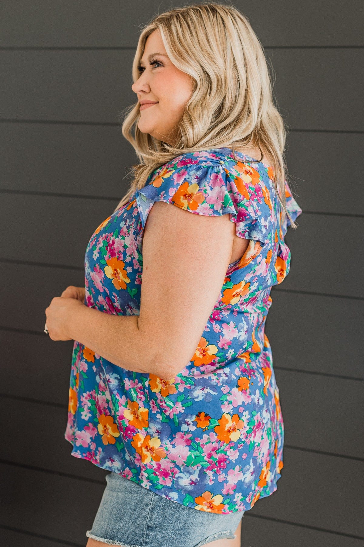 It's A New Day Floral Blouse- Royal Blue & Orange - Image 6