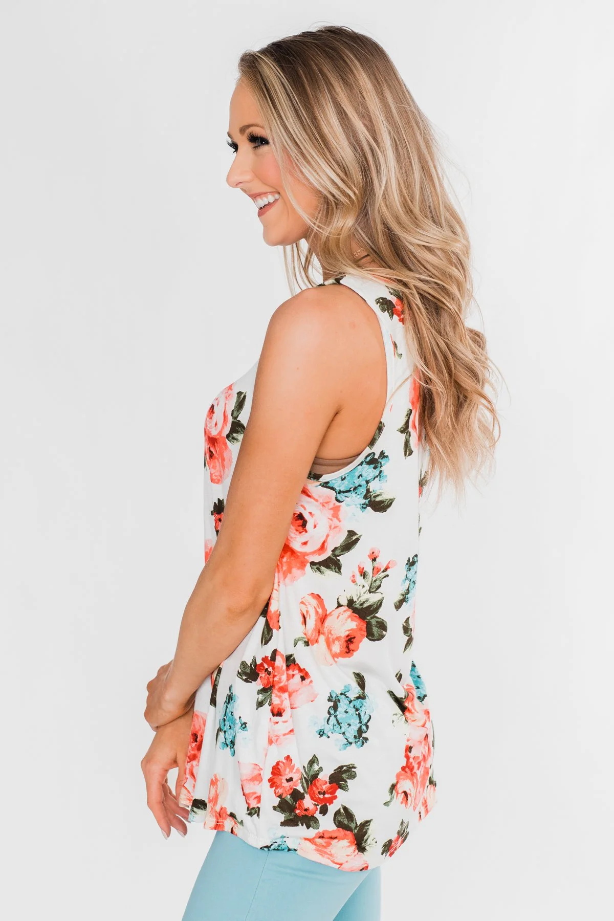 It's a Sweet Love Floral Tank Top-Ivory - Image 9