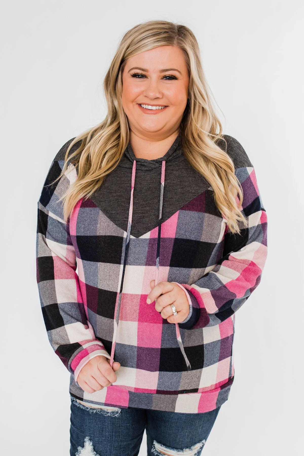 It's Always Been You Flannel Hoodie- Charcoal & Pink Tones - Image 6