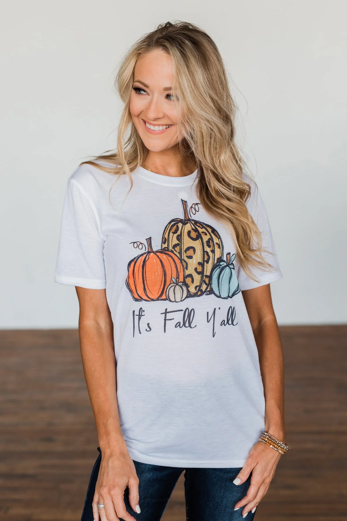 "It's Fall Y'all" Pumpkin Graphic Tee- White - Image 2