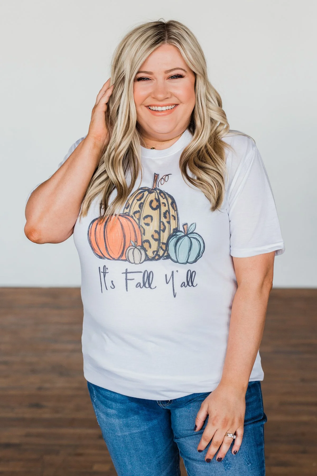 "It's Fall Y'all" Pumpkin Graphic Tee- White - Image 3