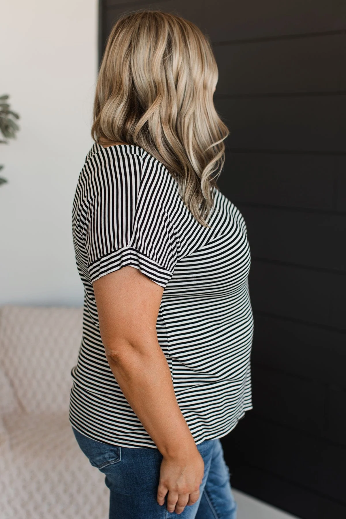 It's Who You Know Striped Top- Black & White - Image 4
