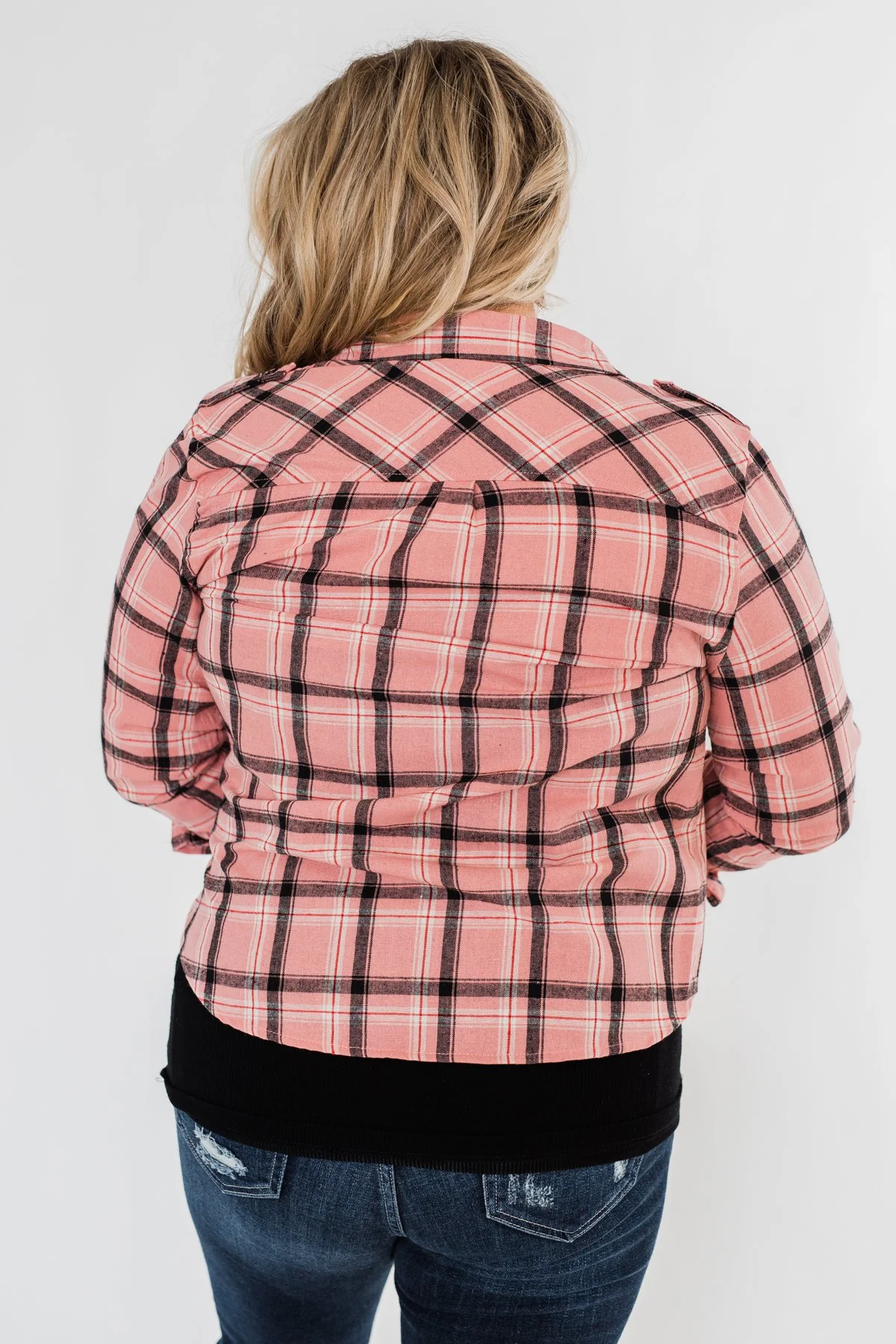 I've Been Told Long Sleeve Plaid Top- Light Pink - Image 10