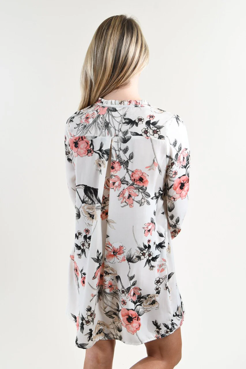 Ivory and Light Coral Floral Dress - Image 6