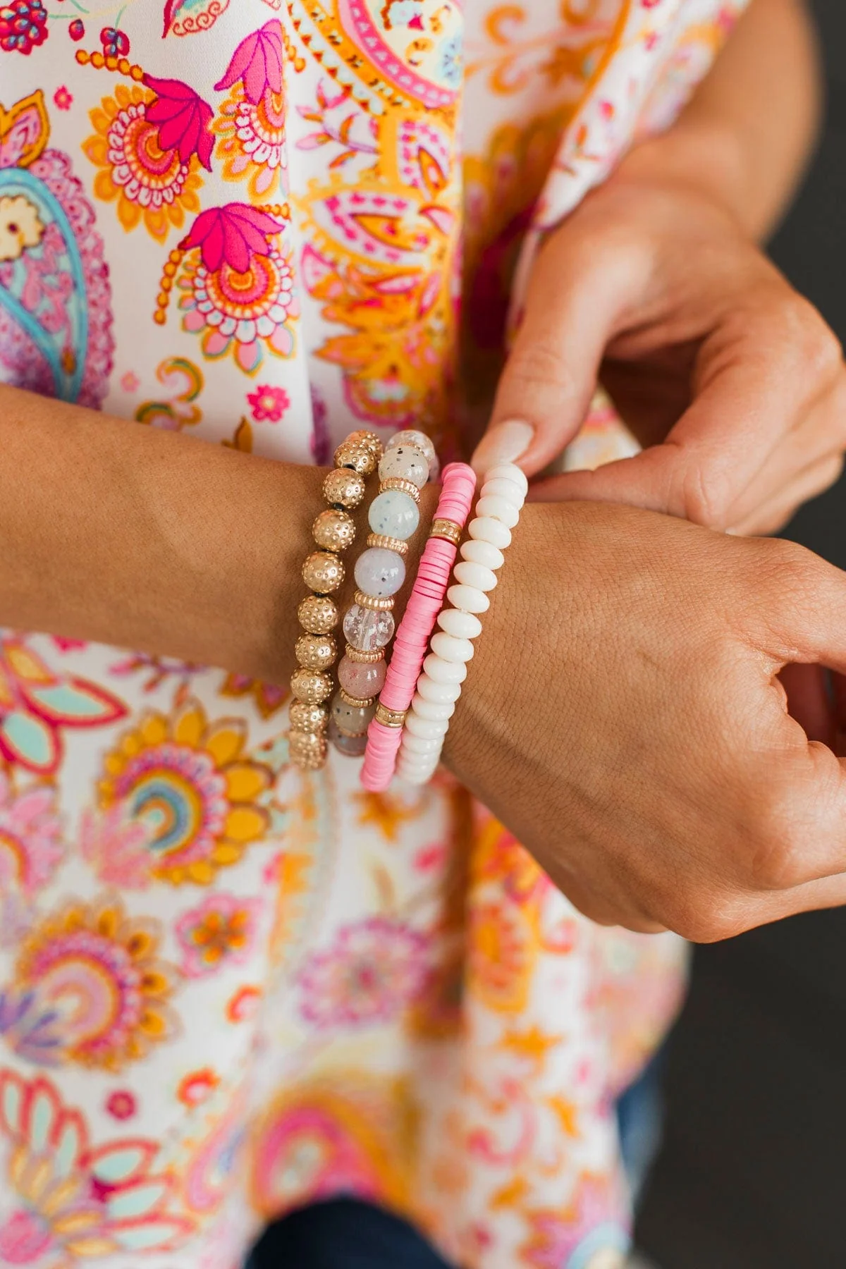 Jazz It Up Beaded Bracelet Set- Pink - Image 2