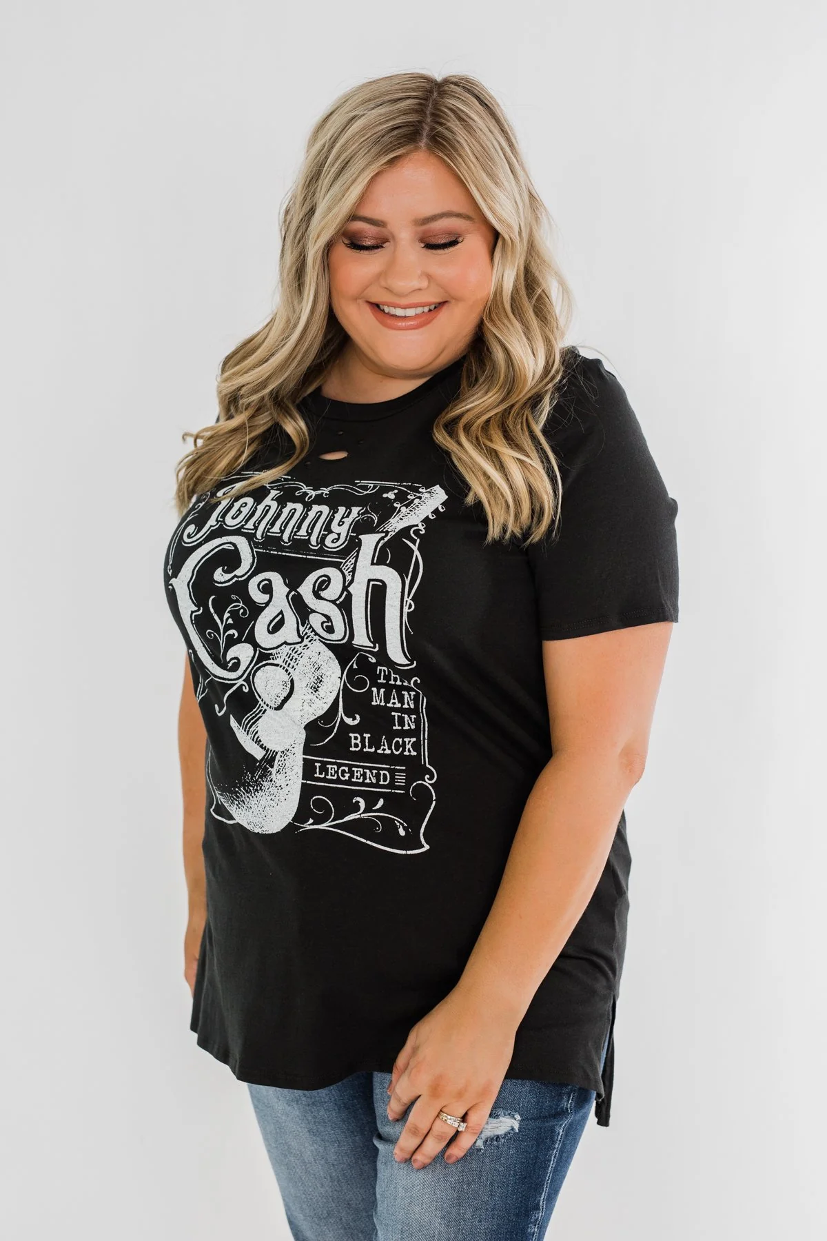 "Johnny Cash" Distressed Graphic Top- Black - Image 7