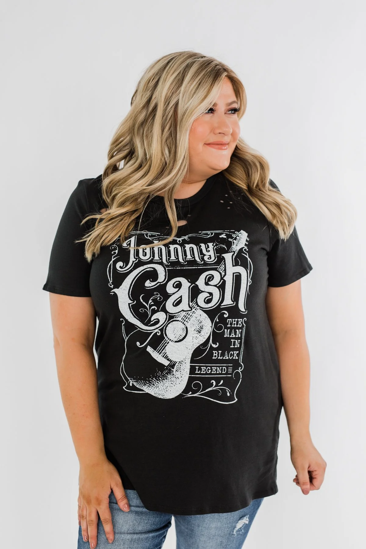 "Johnny Cash" Distressed Graphic Top- Black - Image 9
