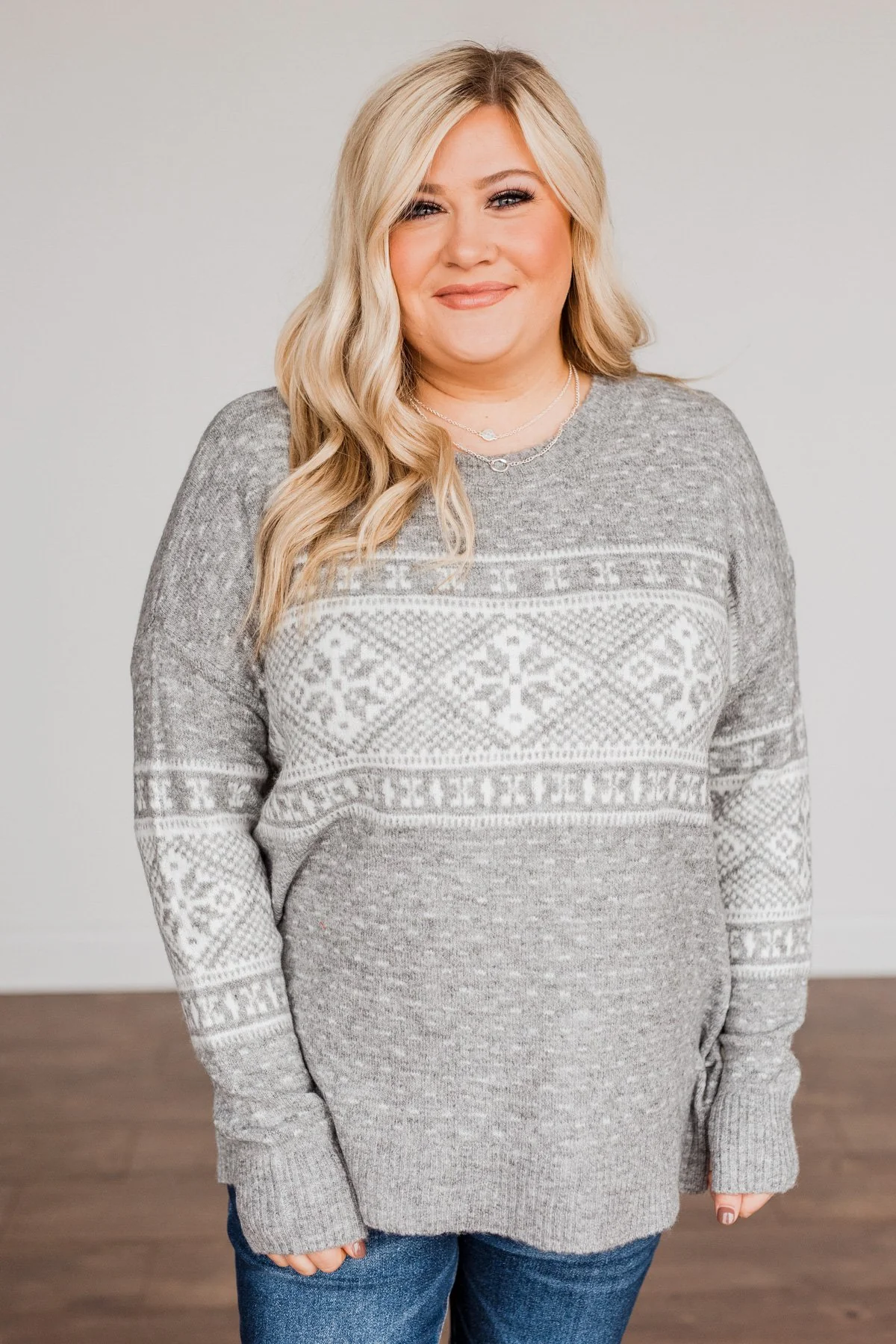 Jolly Spirits Knit Sweater- Grey & White - Image 2