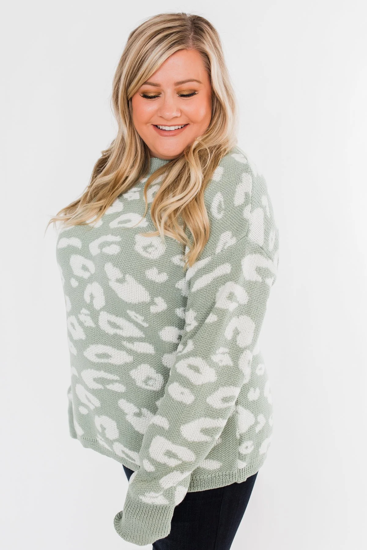 Journey Into The Jungle Leopard Sweater- Light Sage - Image 8