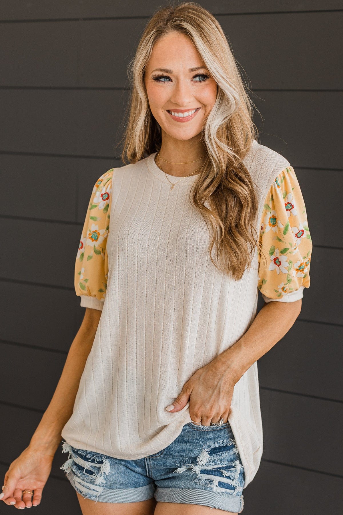 Journey To You Knit Top- Oatmeal & Yellow - Image 2