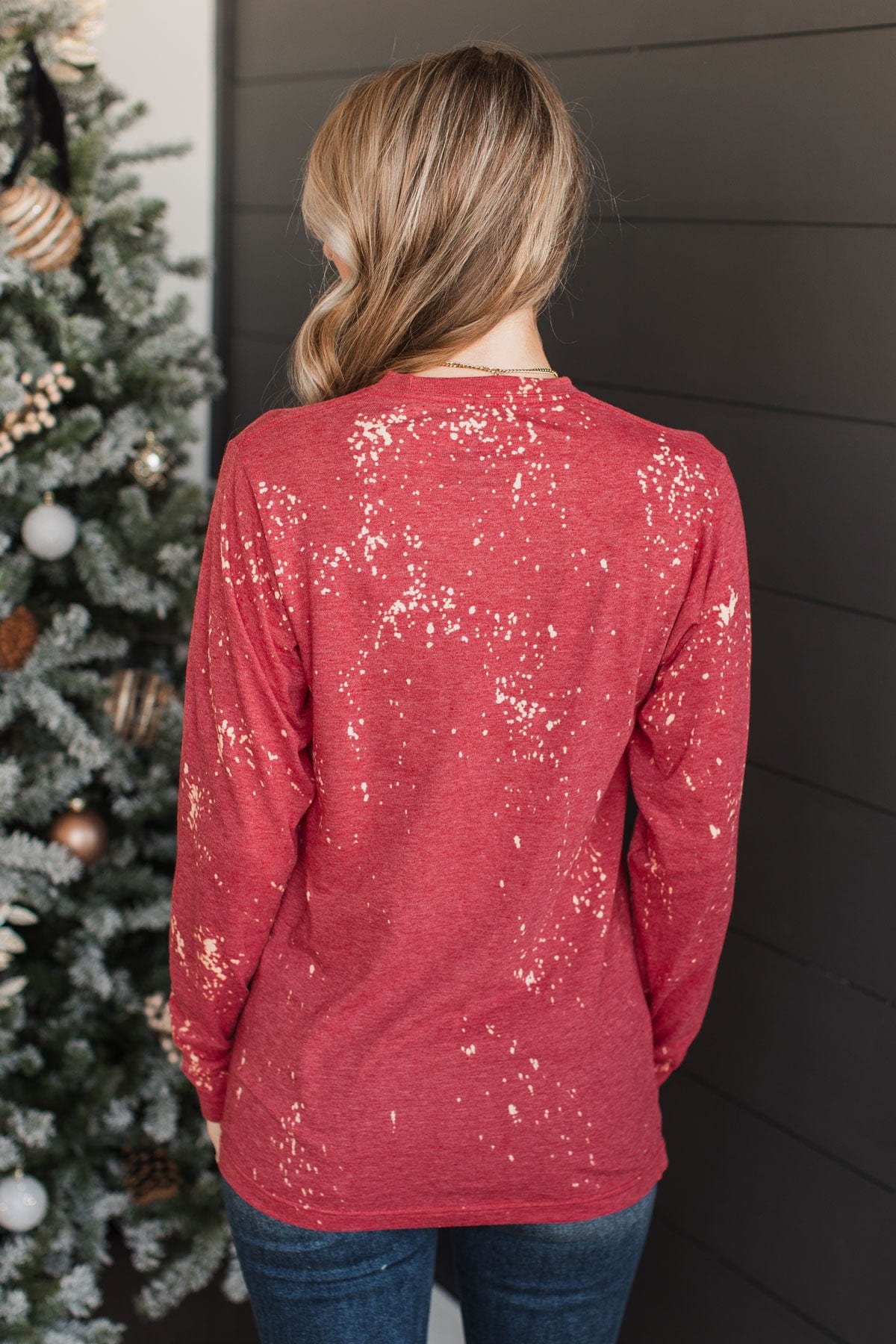 "Joy To The World" Bleached Graphic Top- Red - Image 9