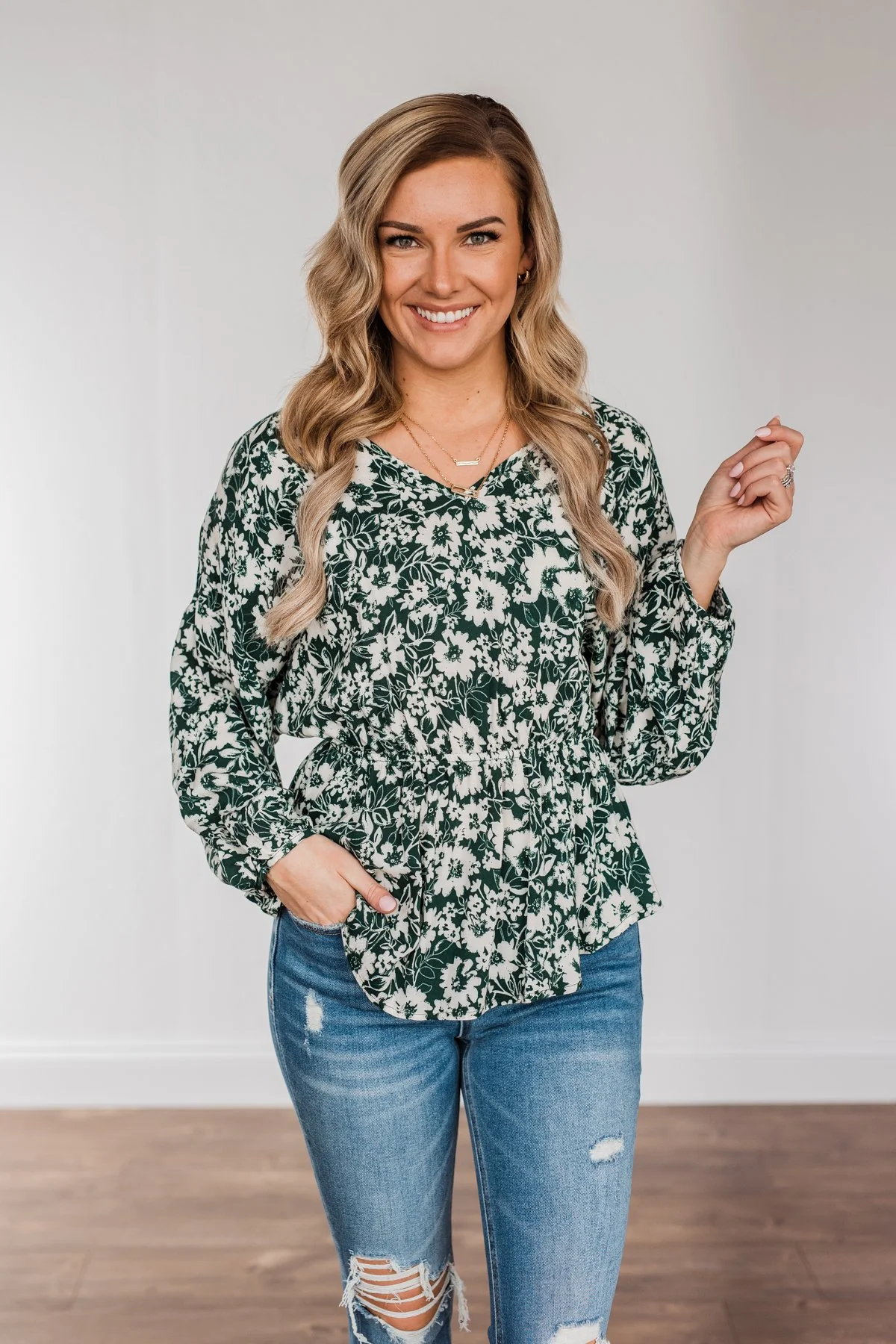 Joy to the World Long Sleeve Blouse- Hunter Green - Image 3