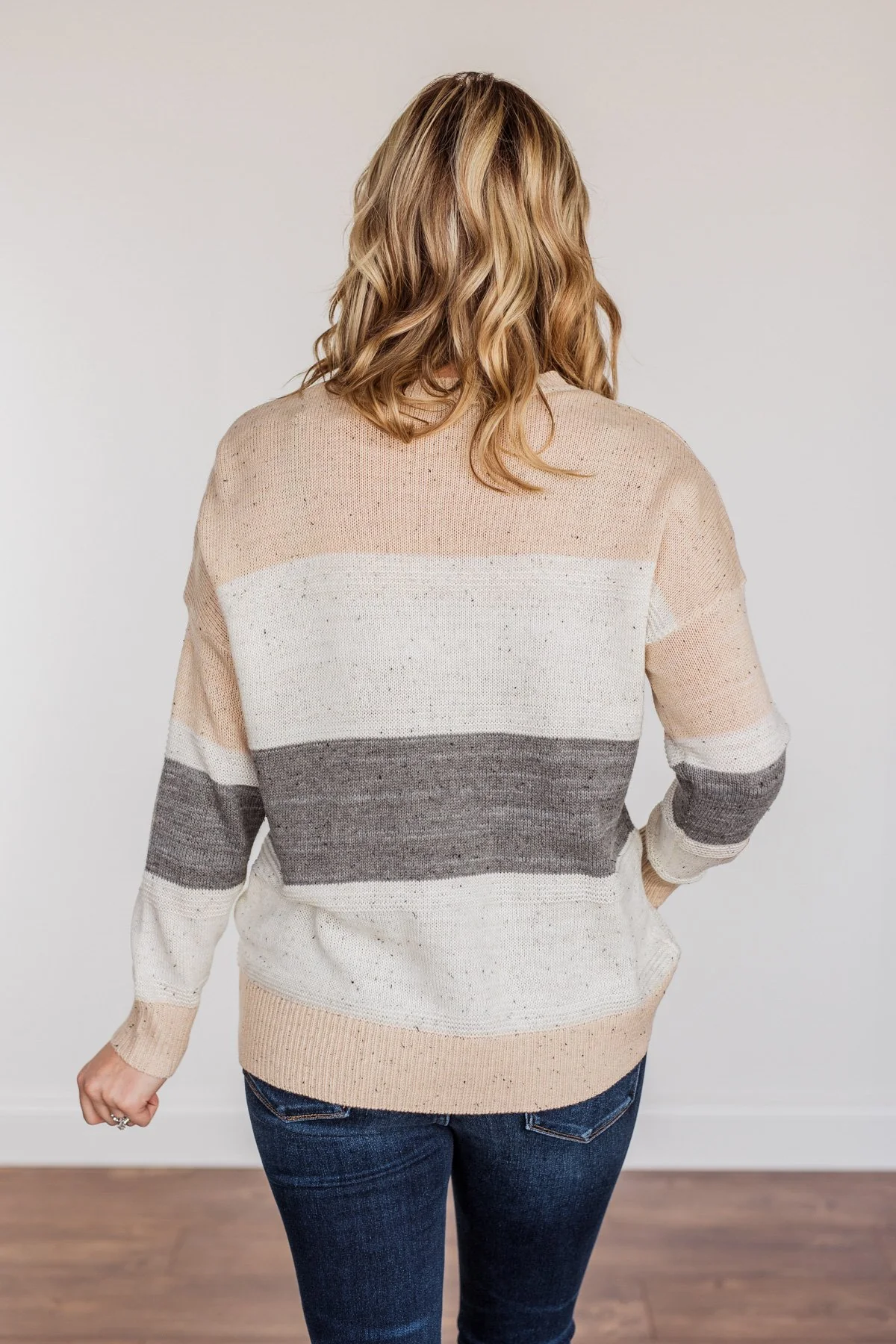Joyful Laughter Color Block Sweater- Oatmeal & Grey - Image 11