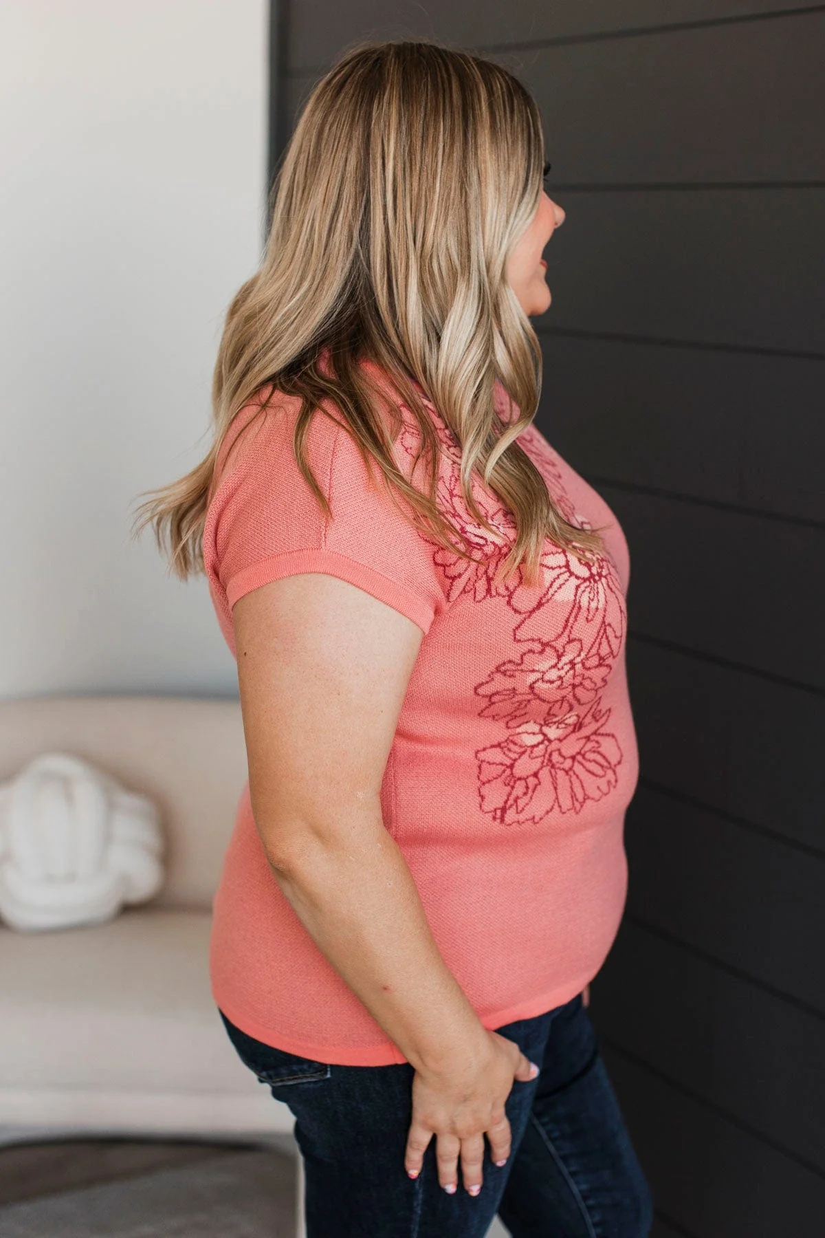 Joyful Spirit Floral Knit Top- Coral - Image 5