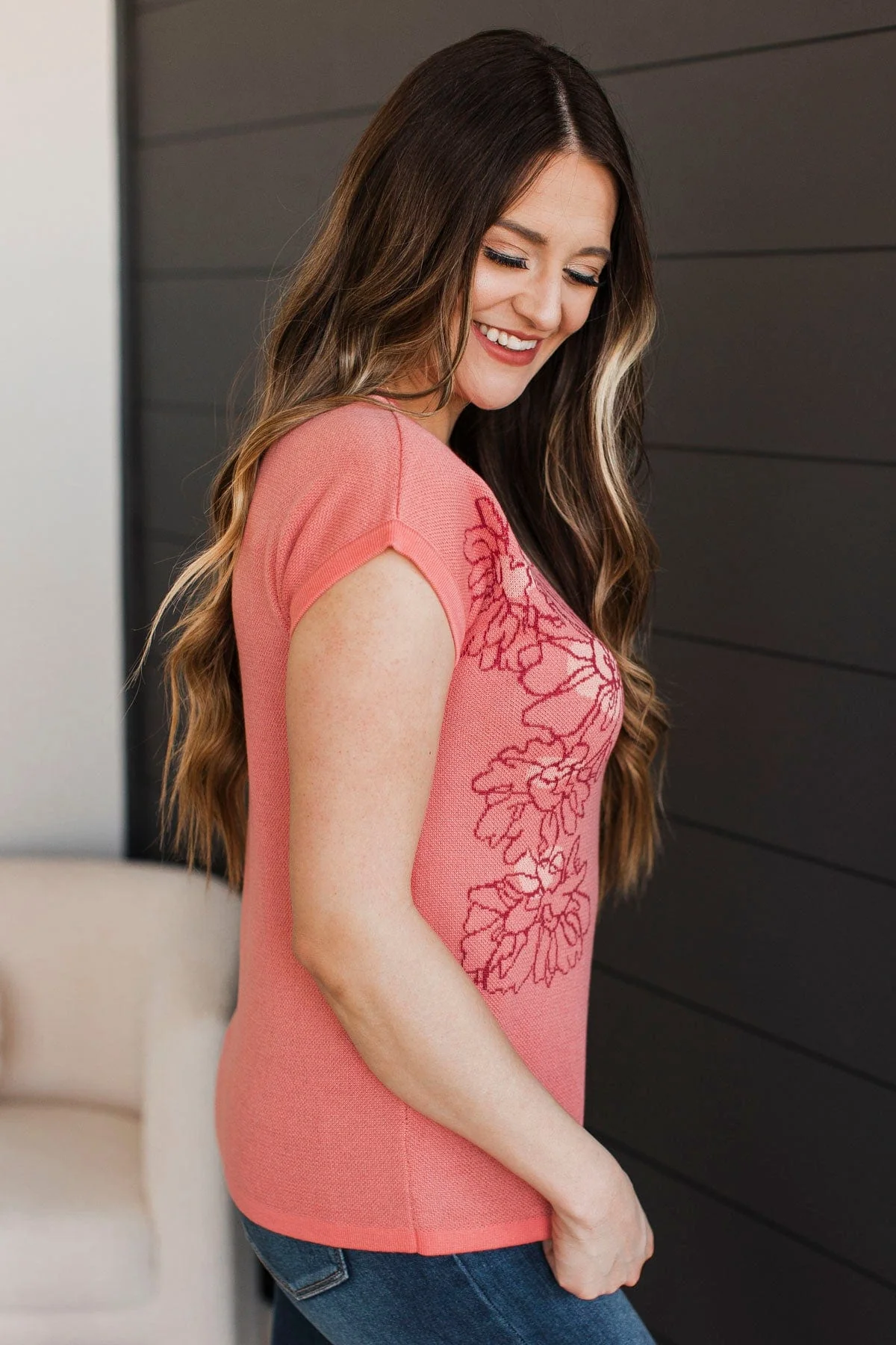 Joyful Spirit Floral Knit Top- Coral - Image 6