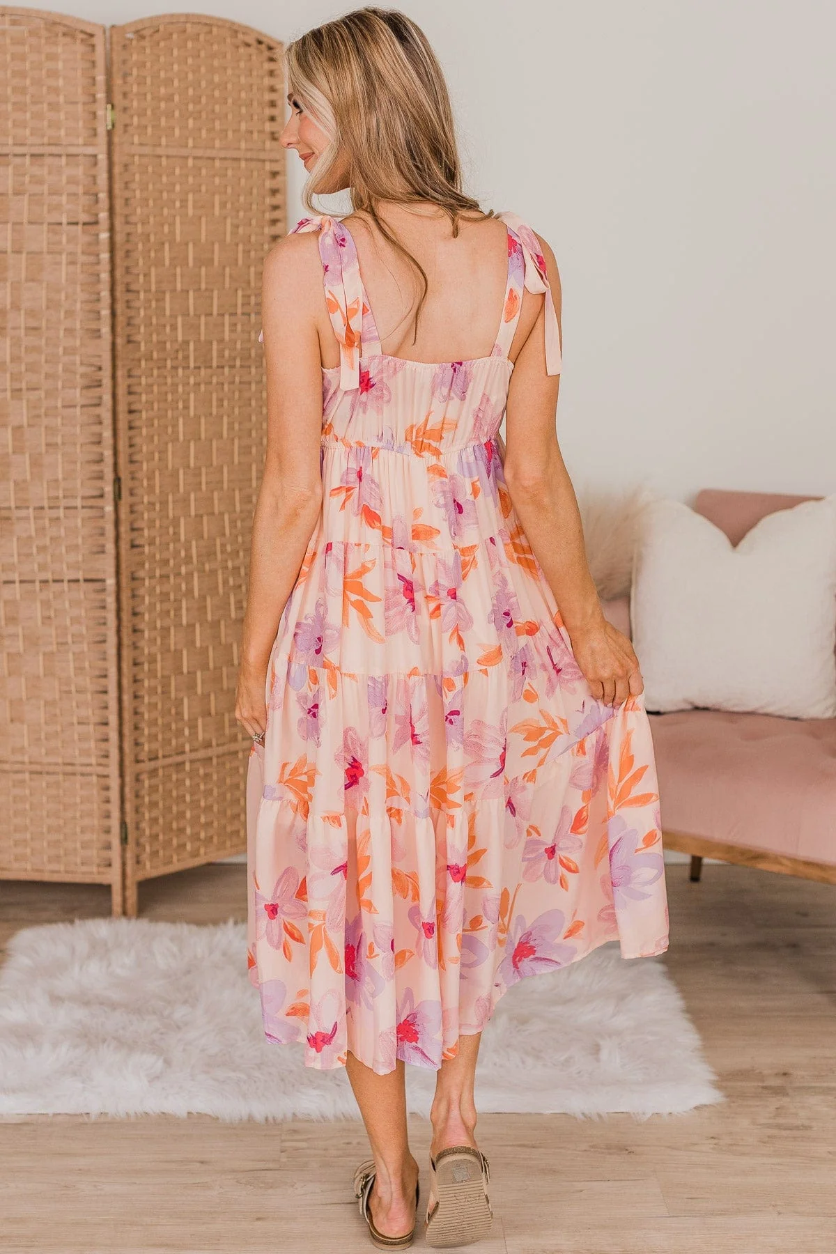 Joyous Occasion Tiered Floral Dress- Pale Orange & Lavender - Image 7