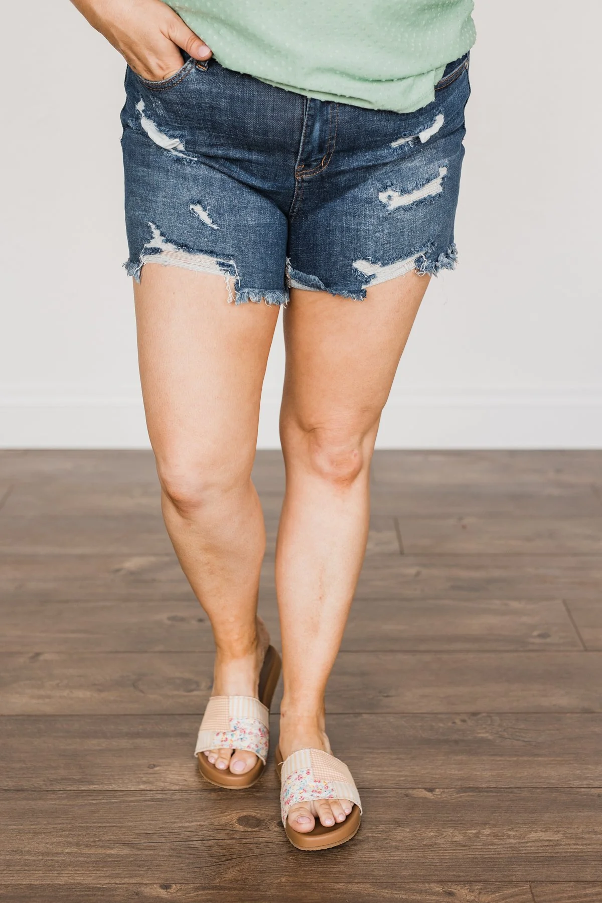 Judy Blue Distressed Shorts- June Wash - Image 4