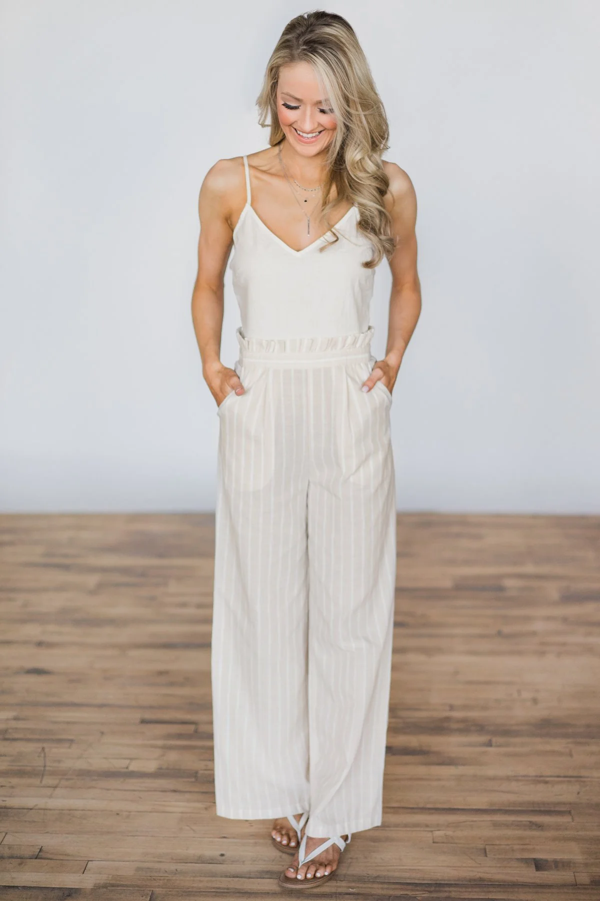 Jump Into Spring Taupe & Ivory Jumpsuit - Image 2