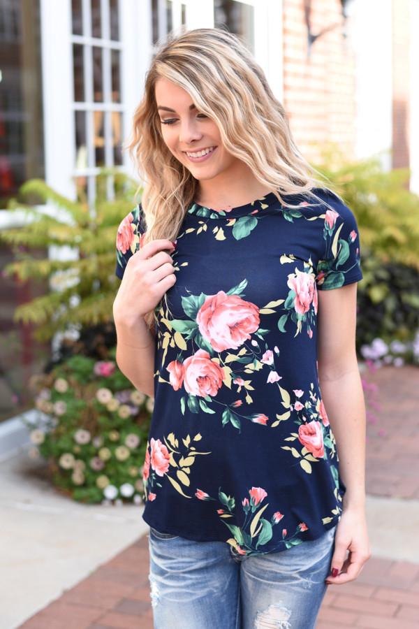Jump On It Floral Tee ~ Blue - Image 2