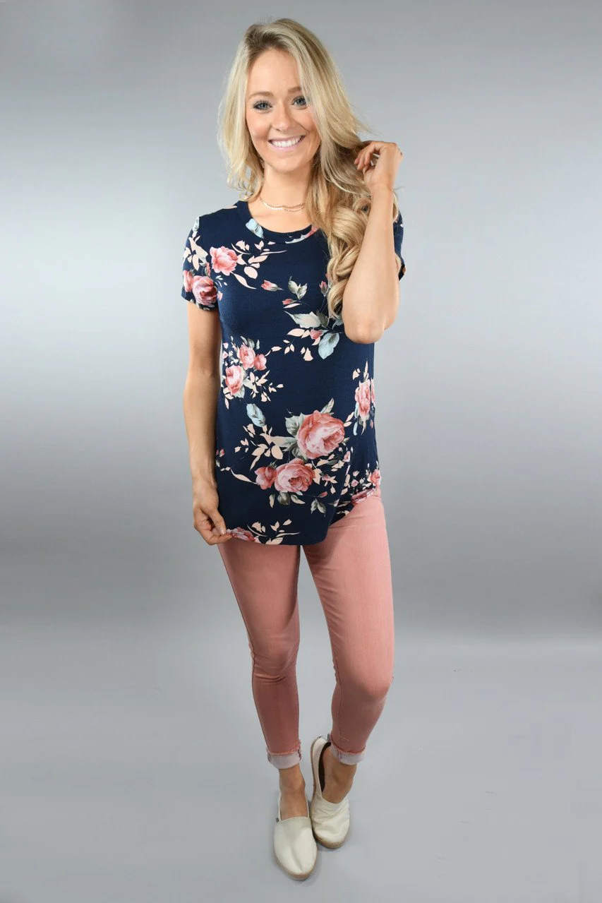 Jump On It Floral Tee ~ Navy - Image 2
