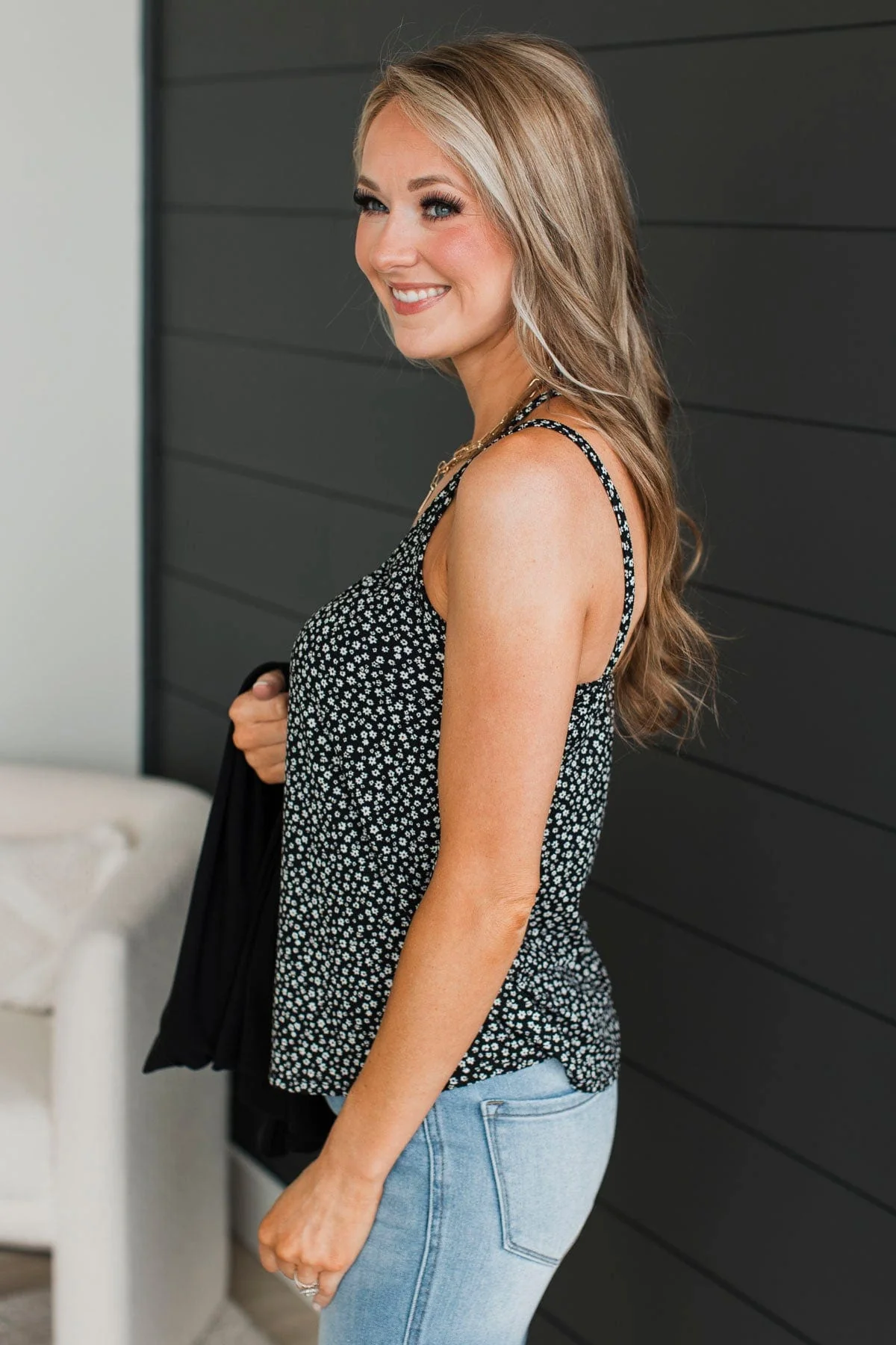 Just A Crush Floral Tank Top- Black - Image 6